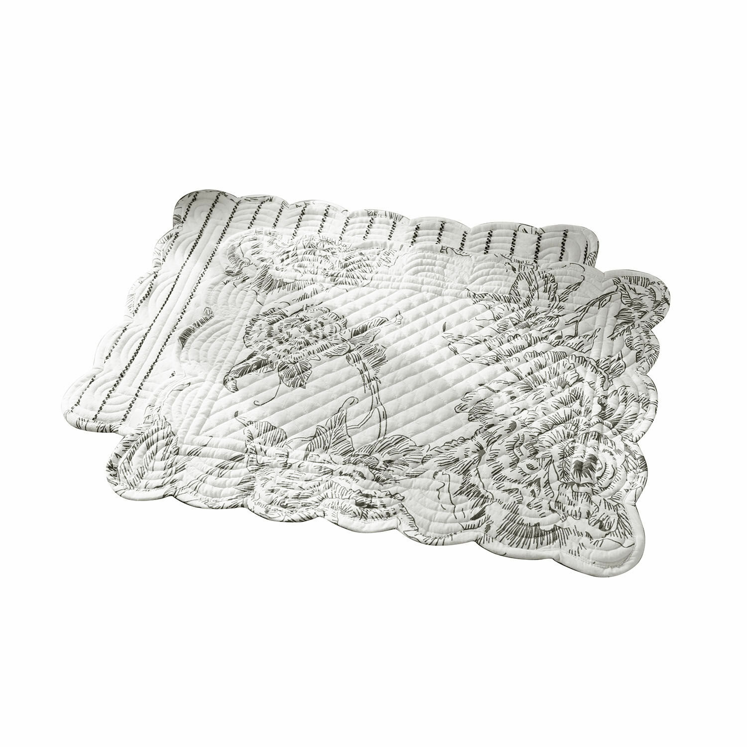 Lot de 2 sets de table Calarion Set de table matelassé blanc avec motif floral noir et bords ondulés pour décoration élégante