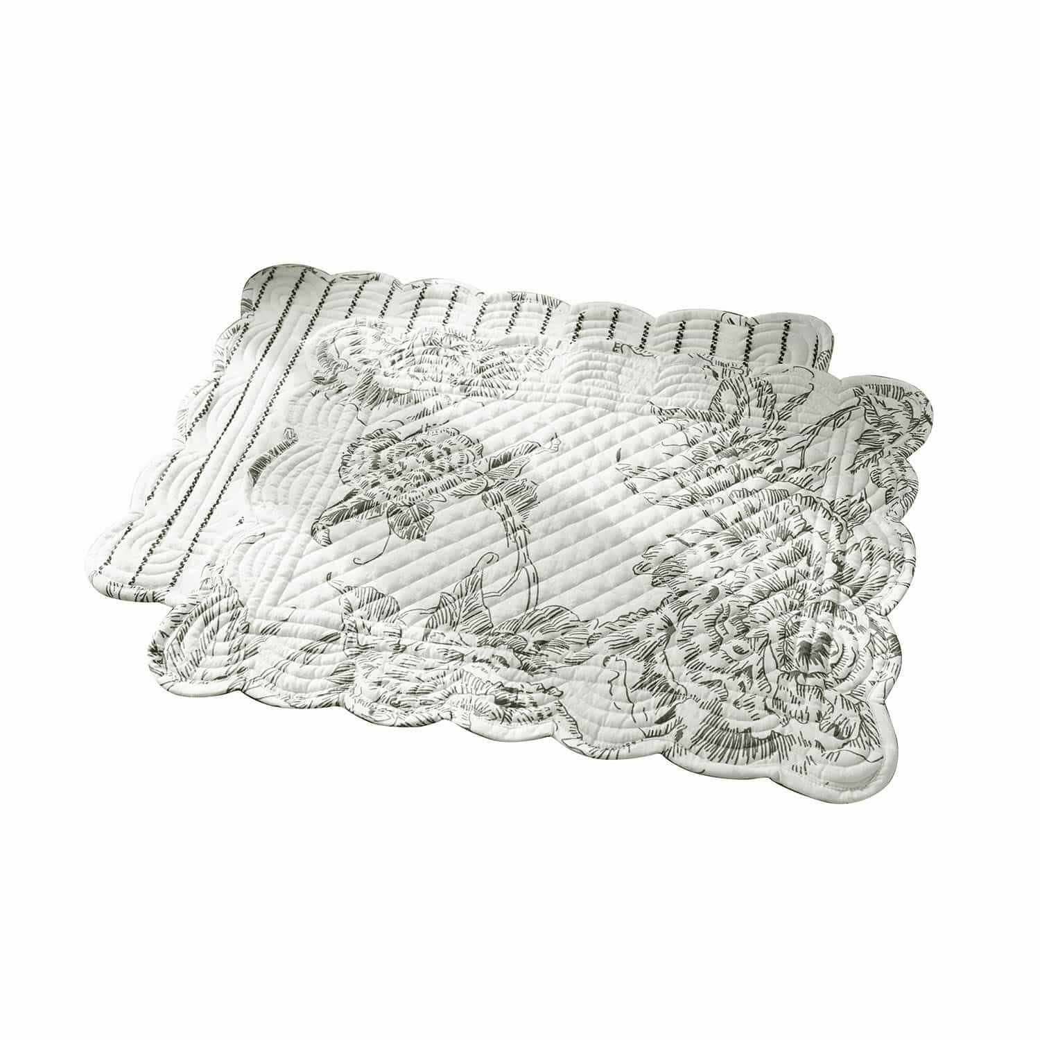 Lot de 2 sets de table Calarion Set de table matelassé blanc avec motif floral noir et bords ondulés pour décoration élégante