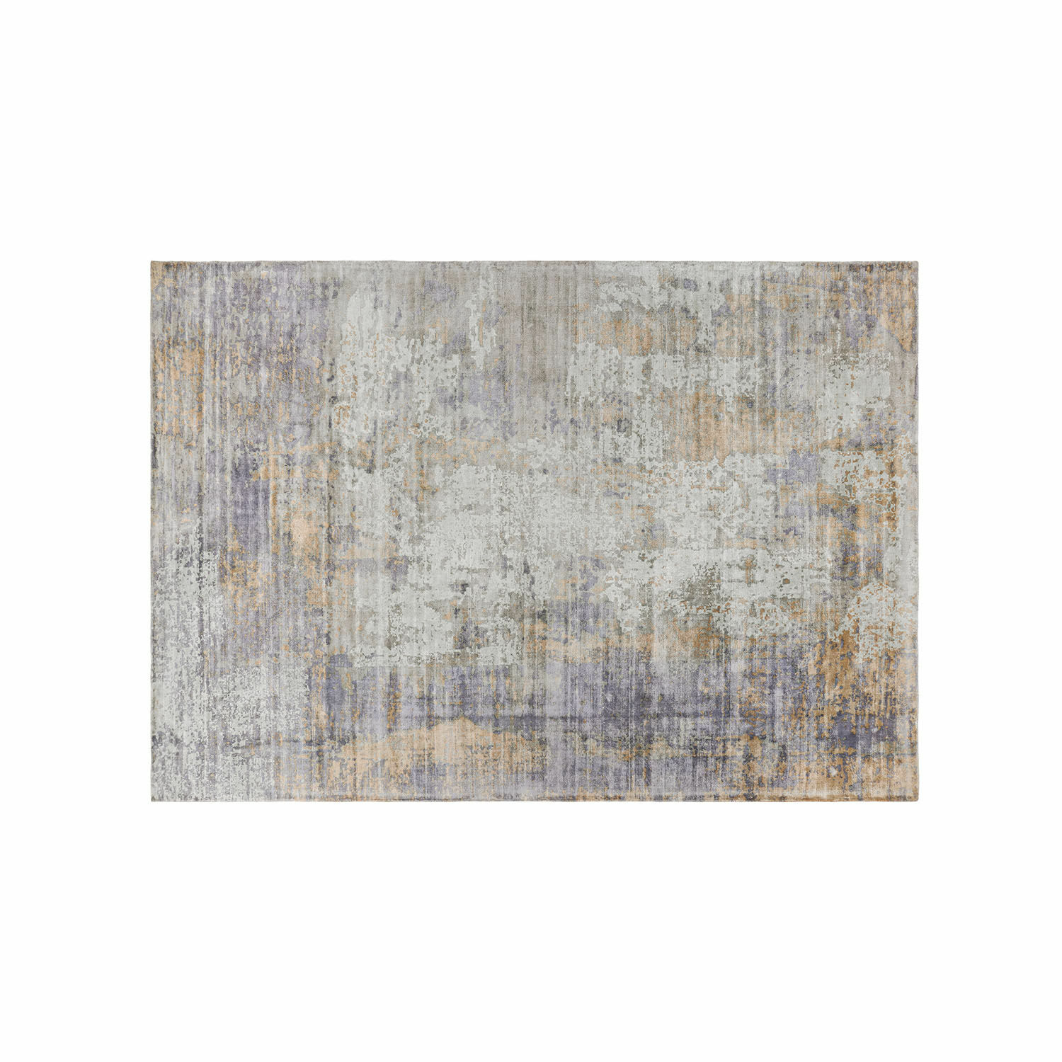 Tapis décoratif aux tons gris, beige et violet avec motif abstrait pour salon moderne