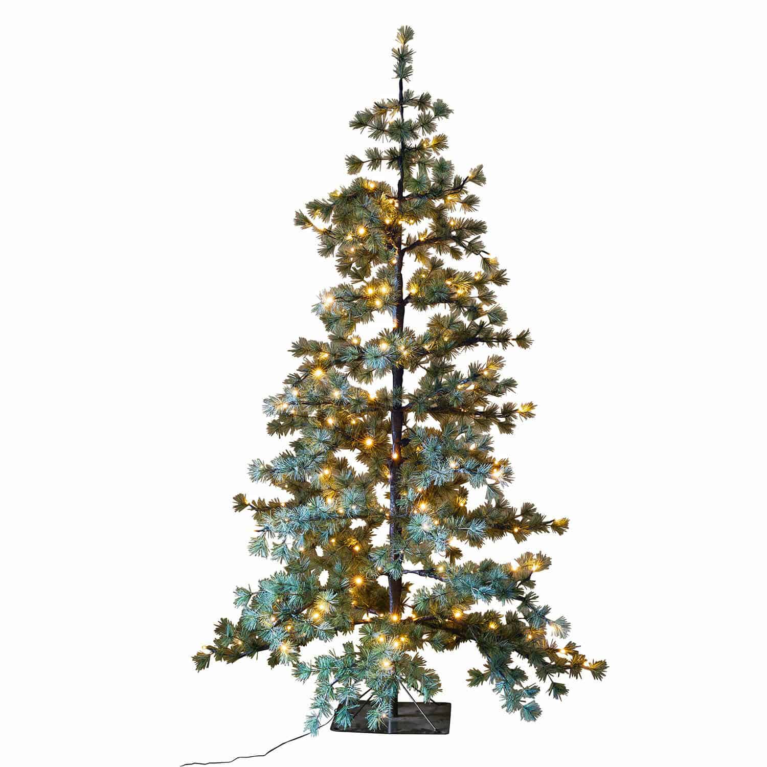 Sapin de Noël Sapi Sapin artificiel vert avec lumières LED chaudes sur socle noir, décoration de Noël élégante et lumineuse