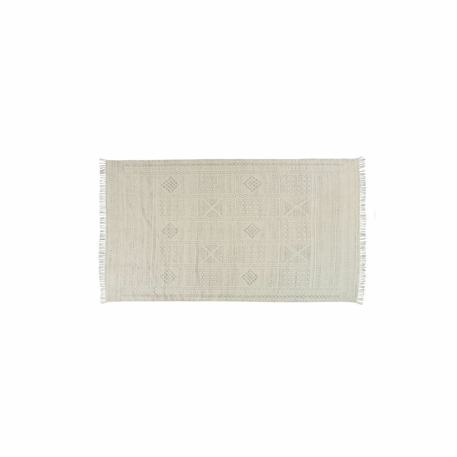 Tapis d'extérieur Savagnac Tapis beige en coton avec motif géométrique et franges, décoratif et doux pour salon