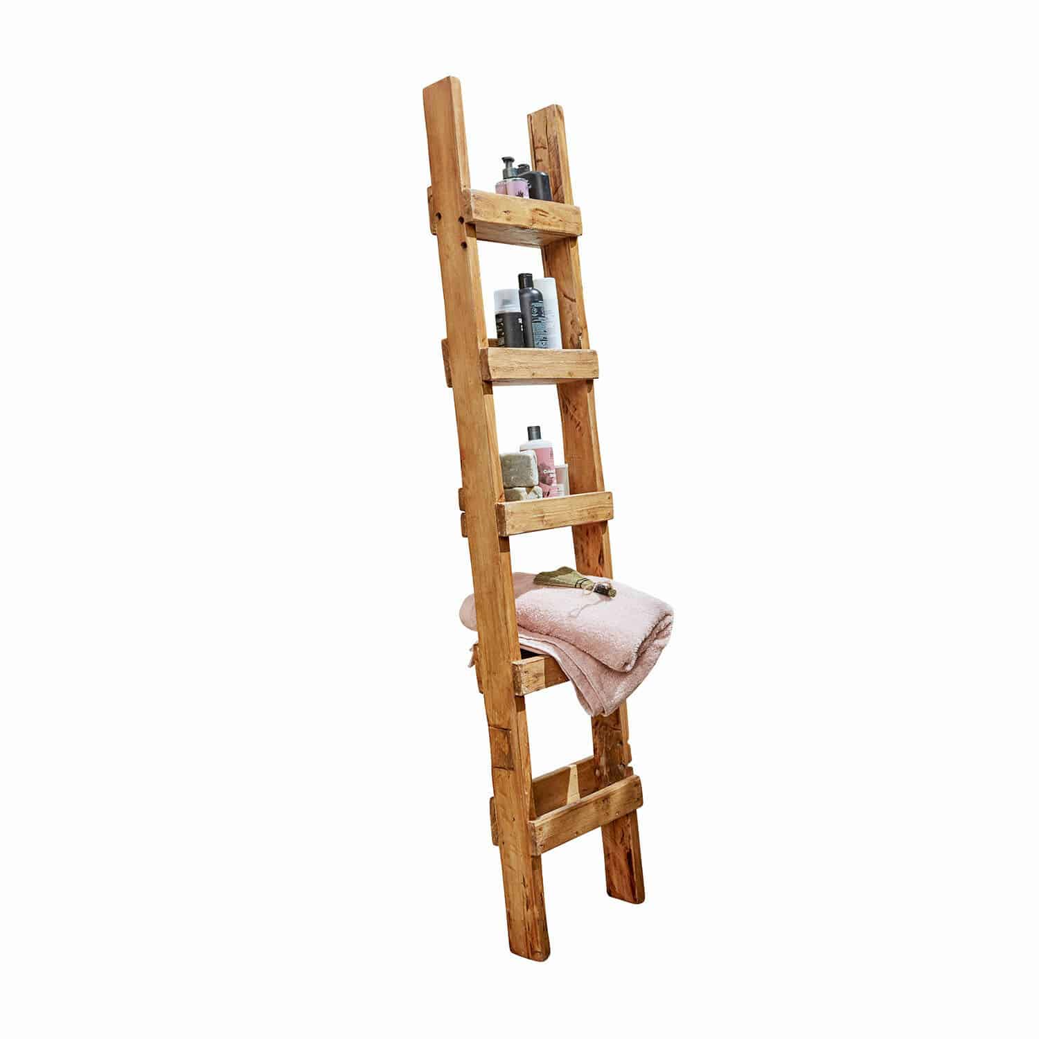 Étagère en escalier Fresollier Échelle décorative en bois naturel avec étagères pour serviettes et produits de bain