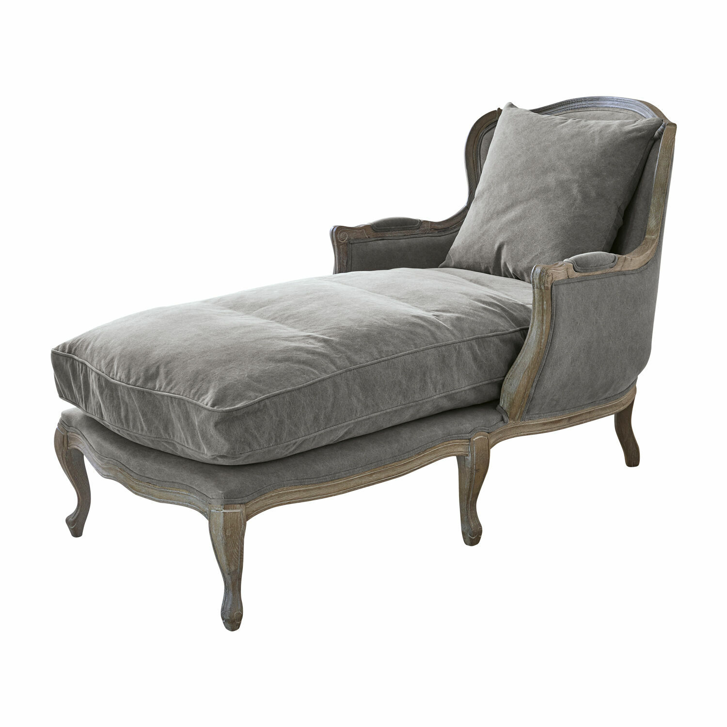 gris/marron Chaise longue grise avec cadre en bois et coussin moelleux, meuble confortable pour salon