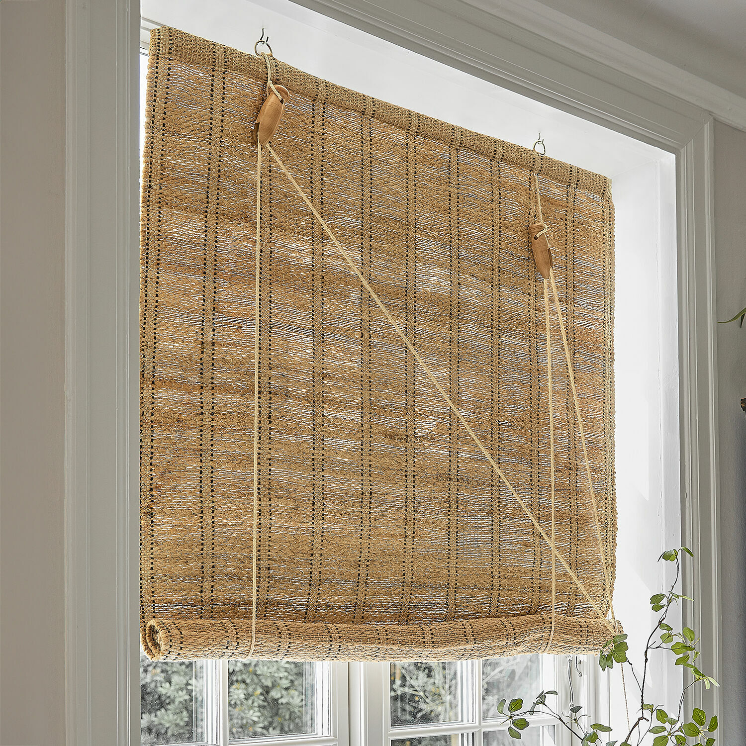 Store Évronne Store naturel en matériau tressé beige pour décoration de fenêtre et protection solaire