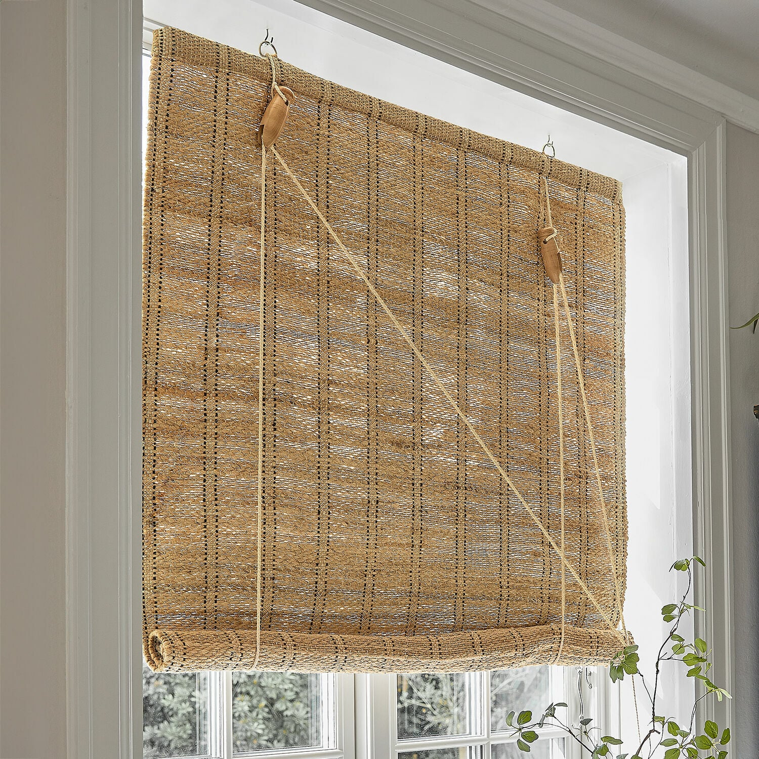 Store Évronne Store naturel en matériau tressé beige pour décoration de fenêtre et protection solaire