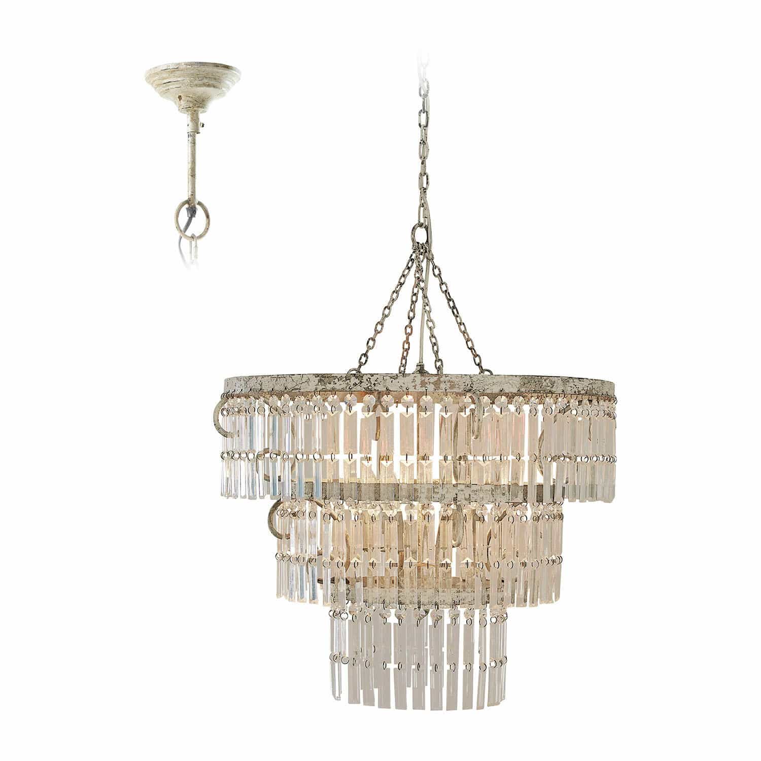 Lustre Gerine Lustre suspendu avec éléments en cristal et chaîne en métal couleur argent patiné pour décoration élégante