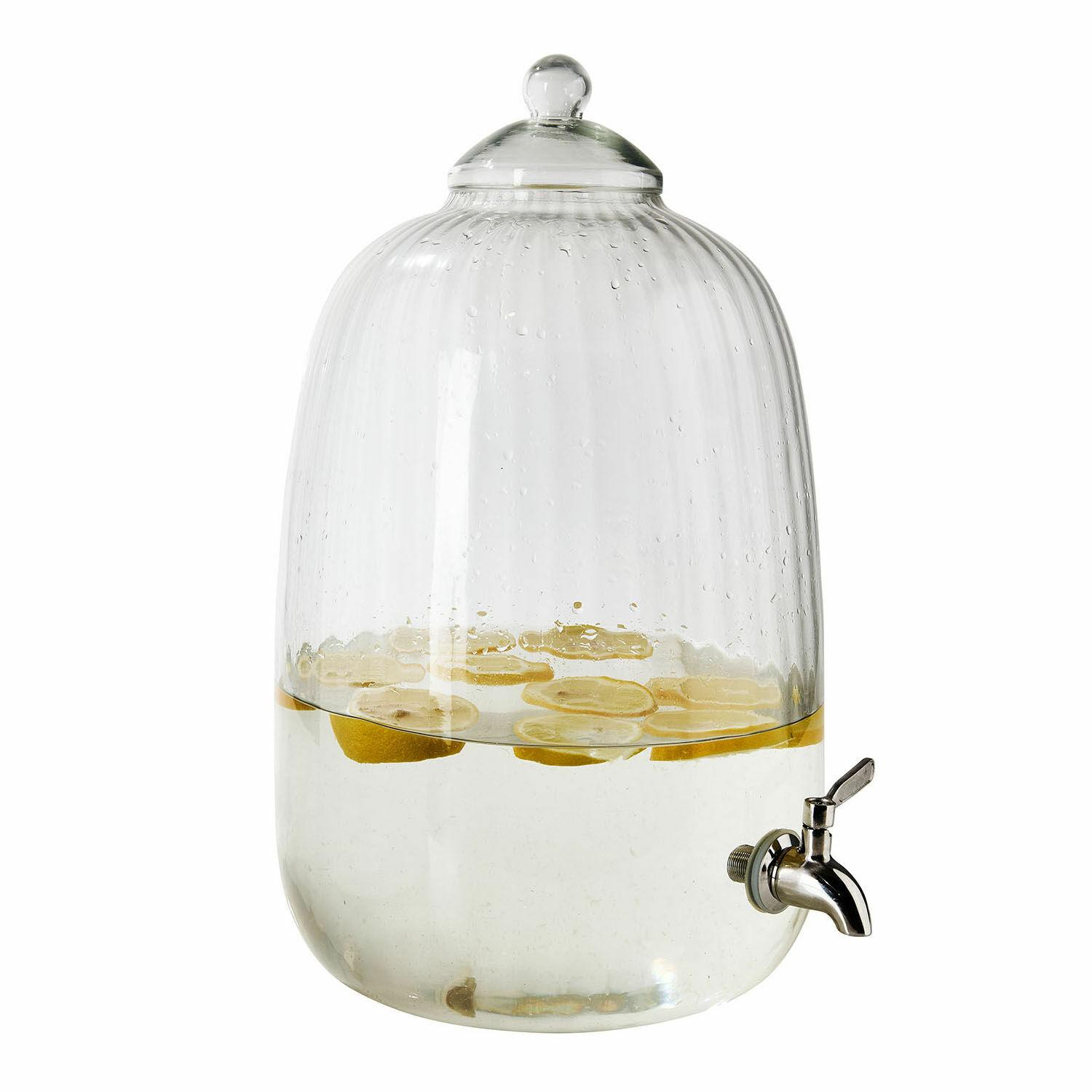 Distributeur de boisson Alindor Distributeur de boissons en verre transparent avec couvercle et robinet, tranches de citron à l'intérieur