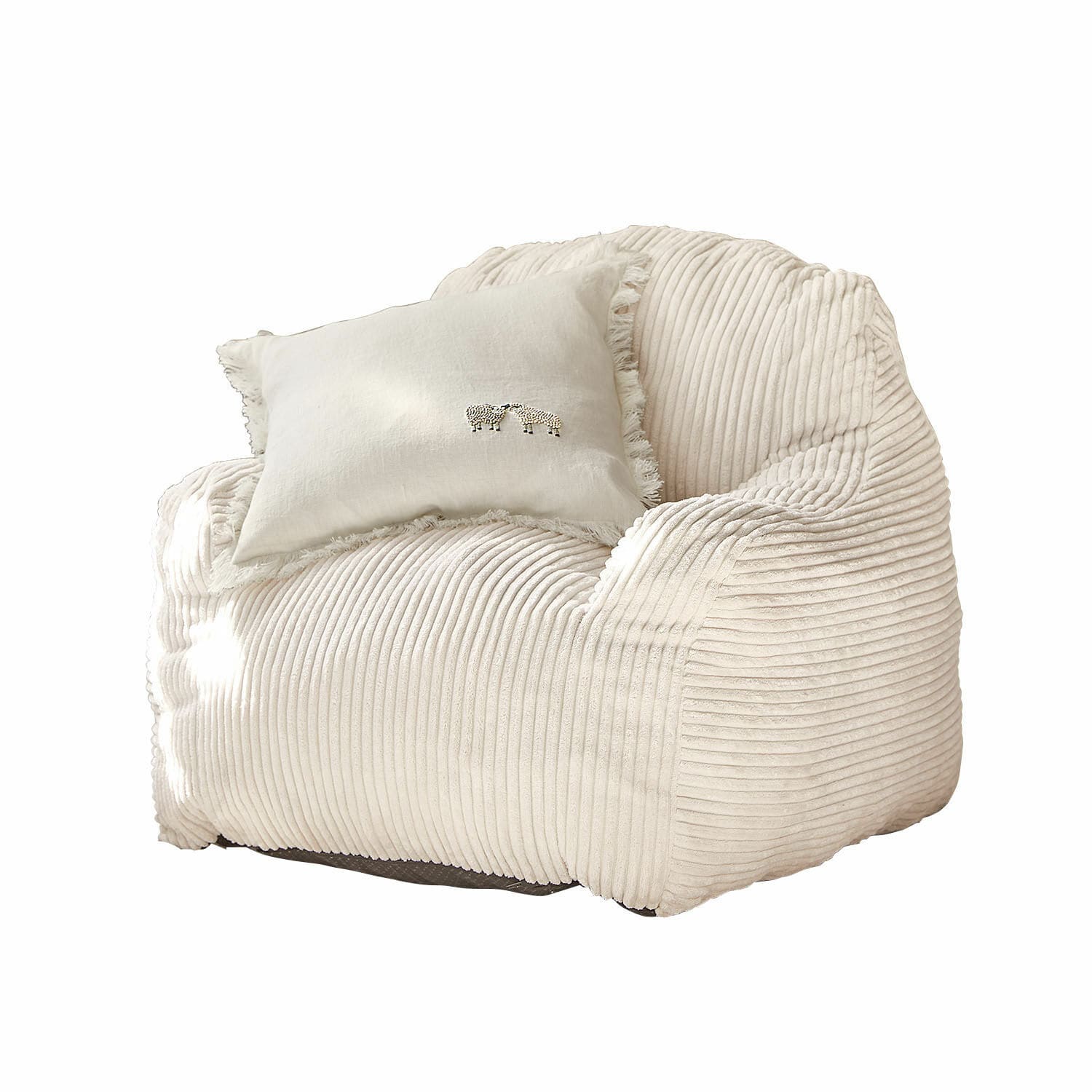 Fauteuil pour enfants Sorvani Fauteuil beige en tissu côtelé doux avec coussin clair orné de broderie de moutons