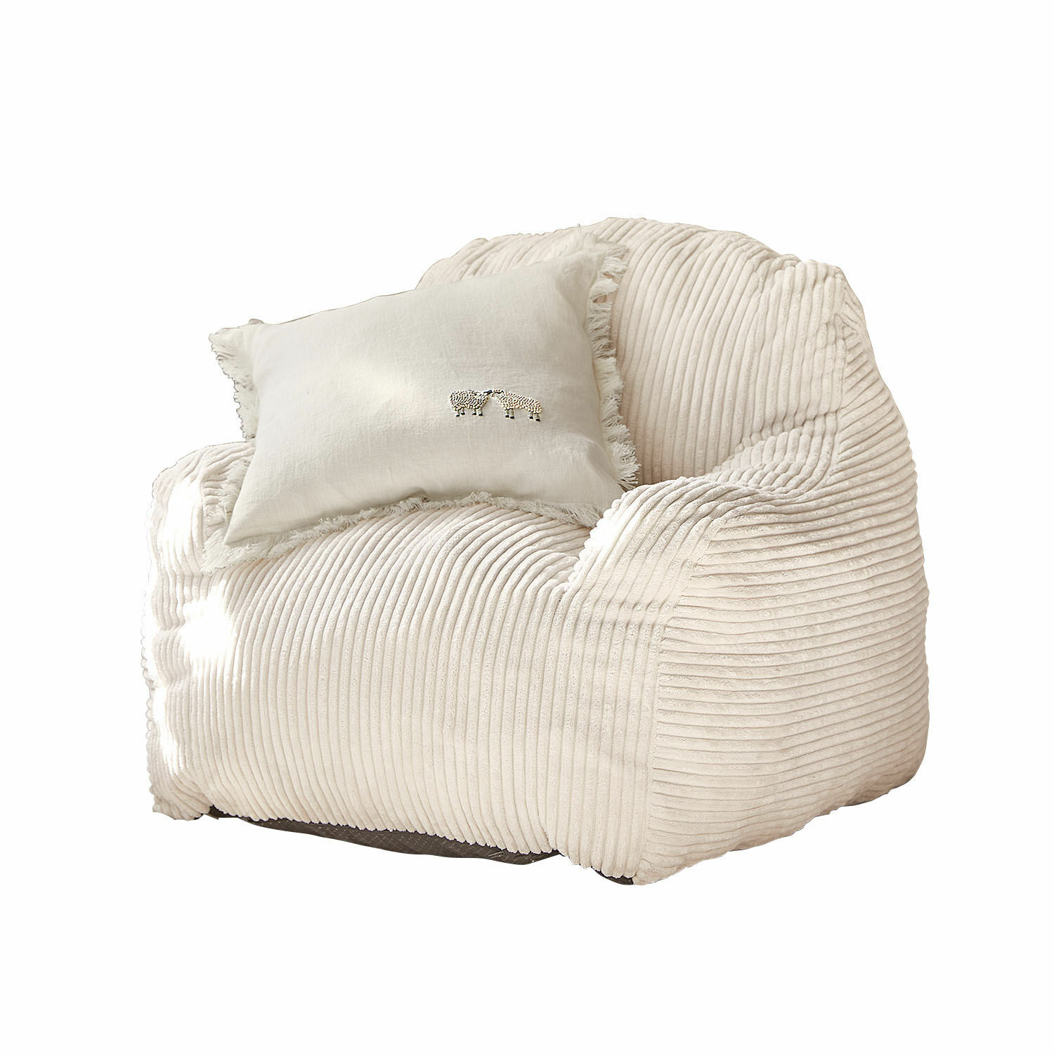 Fauteuil pour enfants Sorvani Fauteuil beige en tissu côtelé doux avec coussin clair orné de broderie de moutons