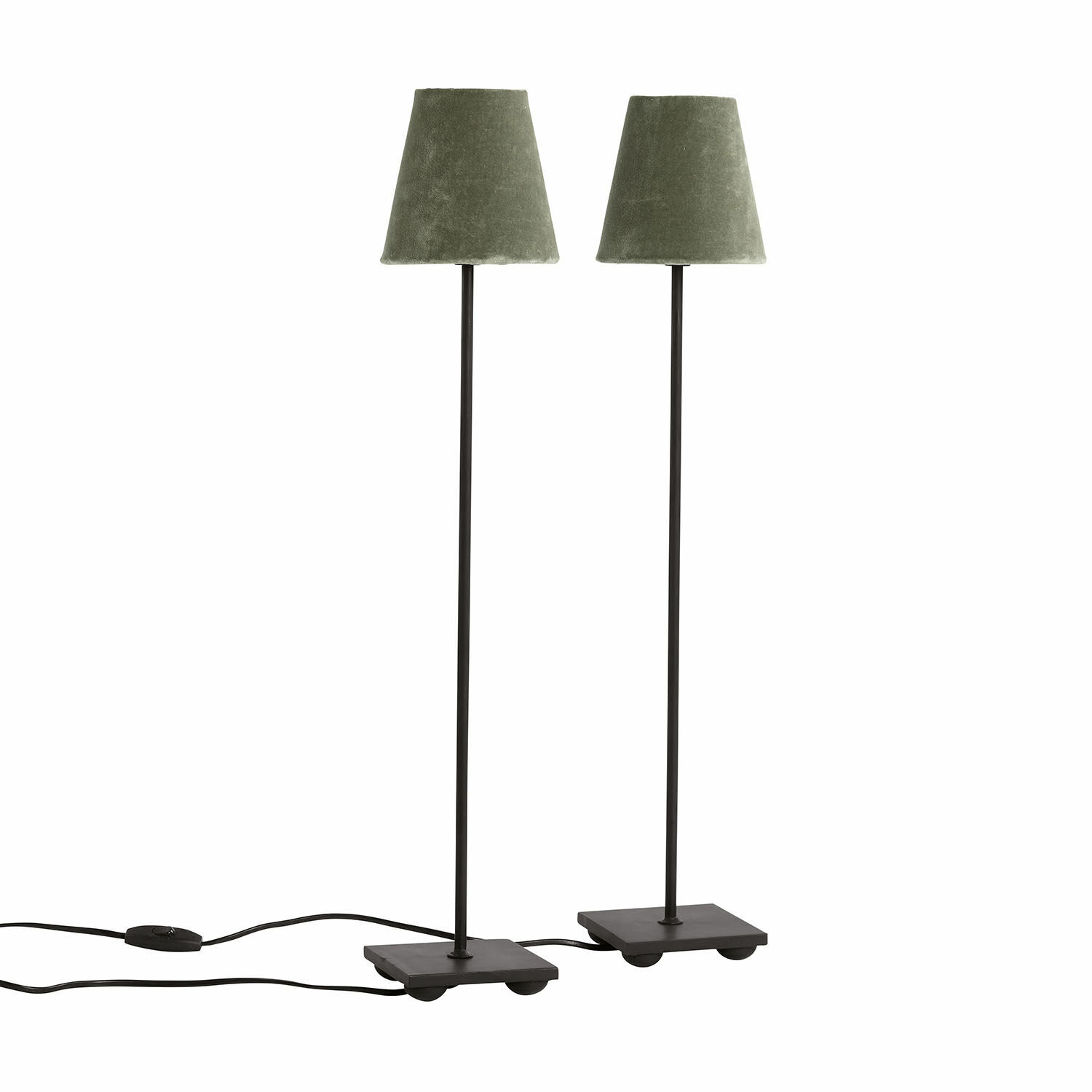 kaki/noir Lot de deux lampes de table Filia avec base noire et abat-jour kaki en tissu, éclairage moderne