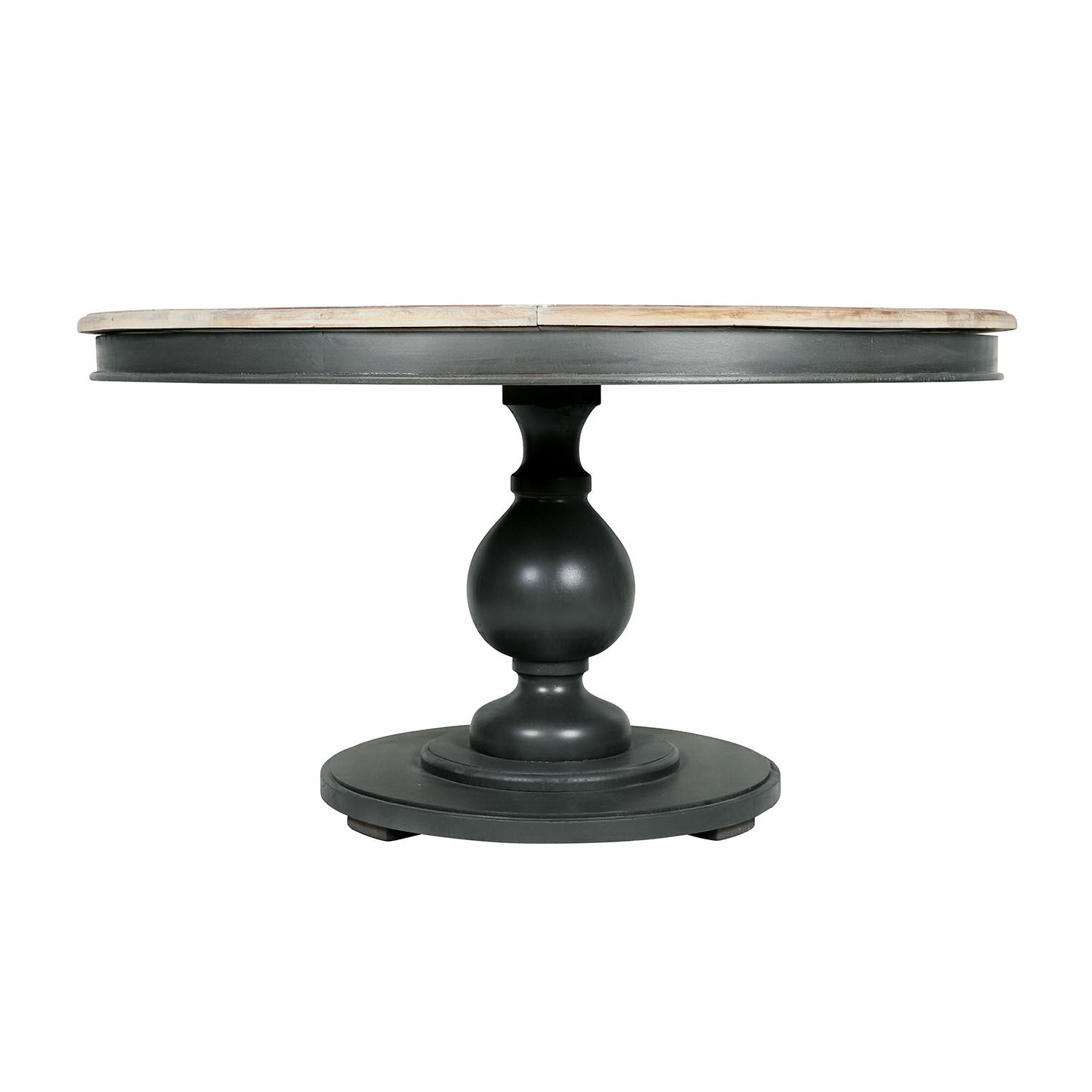 Table Shrewsbury Table ronde avec plateau en bois clair et pied central en métal noir pour salle à manger
