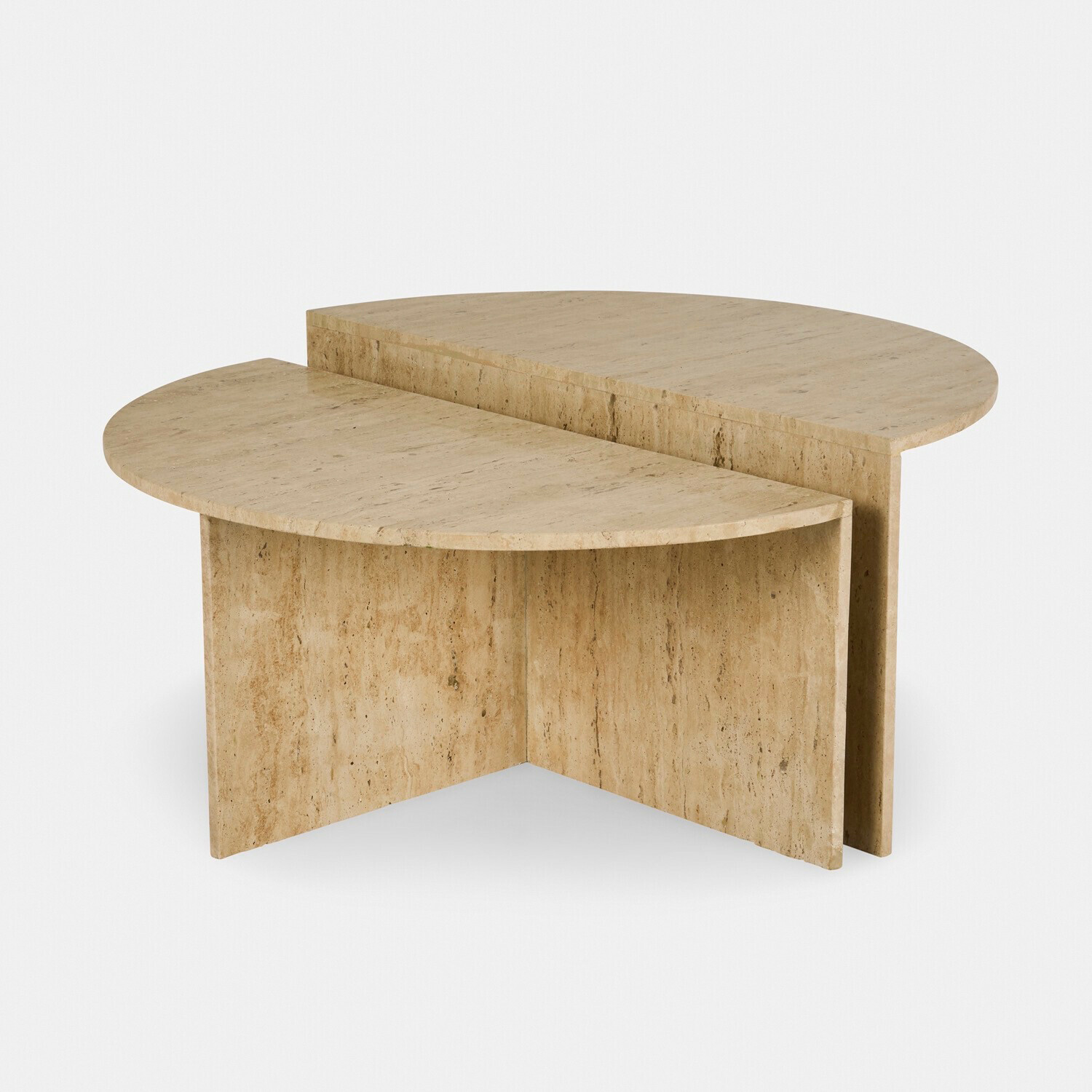 Table basse Candeloro Table basse moderne en travertin beige avec plateau demi-circulaire, meuble élégant pour salon