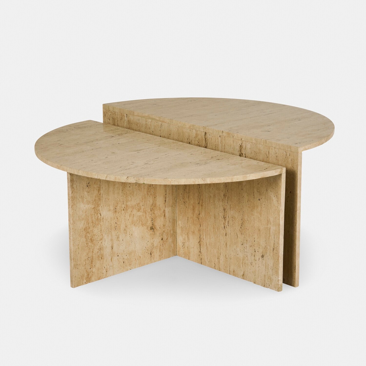 Table basse Candeloro Table basse moderne en travertin beige avec plateau demi-circulaire, meuble élégant pour salon