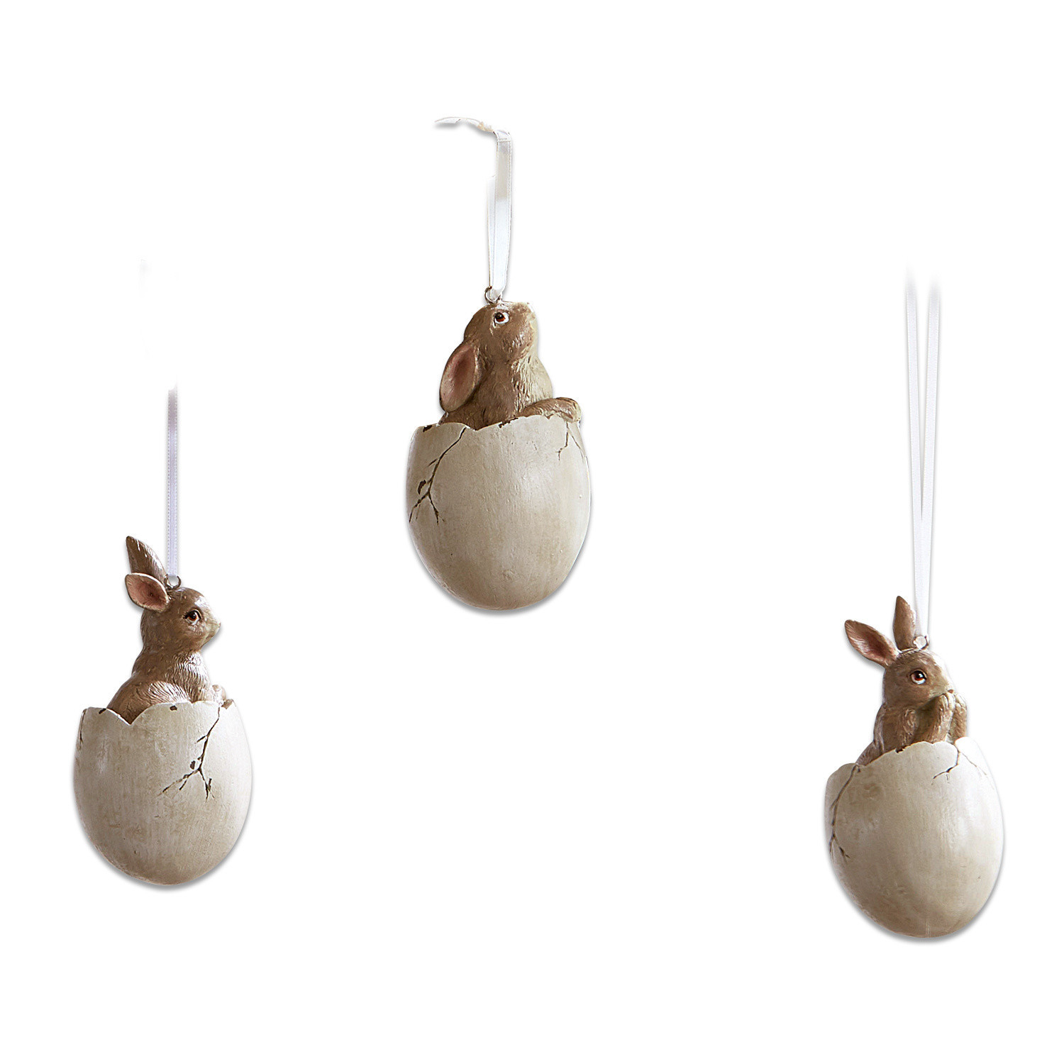 Lot de 3 suspensions Marlin Décorations de Pâques avec lapins marron dans des coquilles d'œufs blanches suspendues