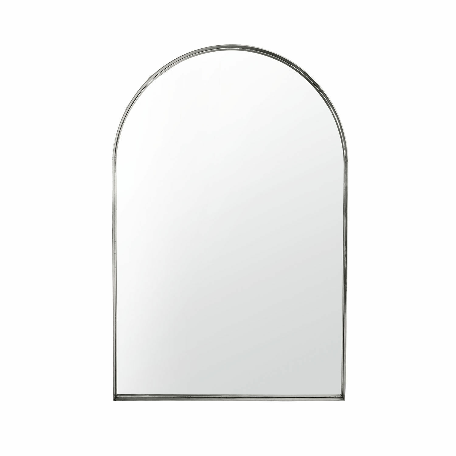 Miroir Kellin Miroir mural avec cadre métallique argenté de forme arrondie, design moderne et épuré