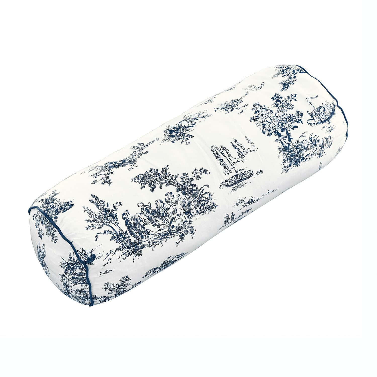 Cale-nuque Simone Coussin cylindrique en coton blanc avec motif bleu marine à thème jardin pour décoration intérieure