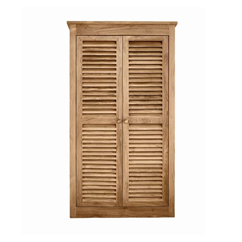 Armoire en bois avec portes à persiennes couleur chêne naturel pour rangement intérieur