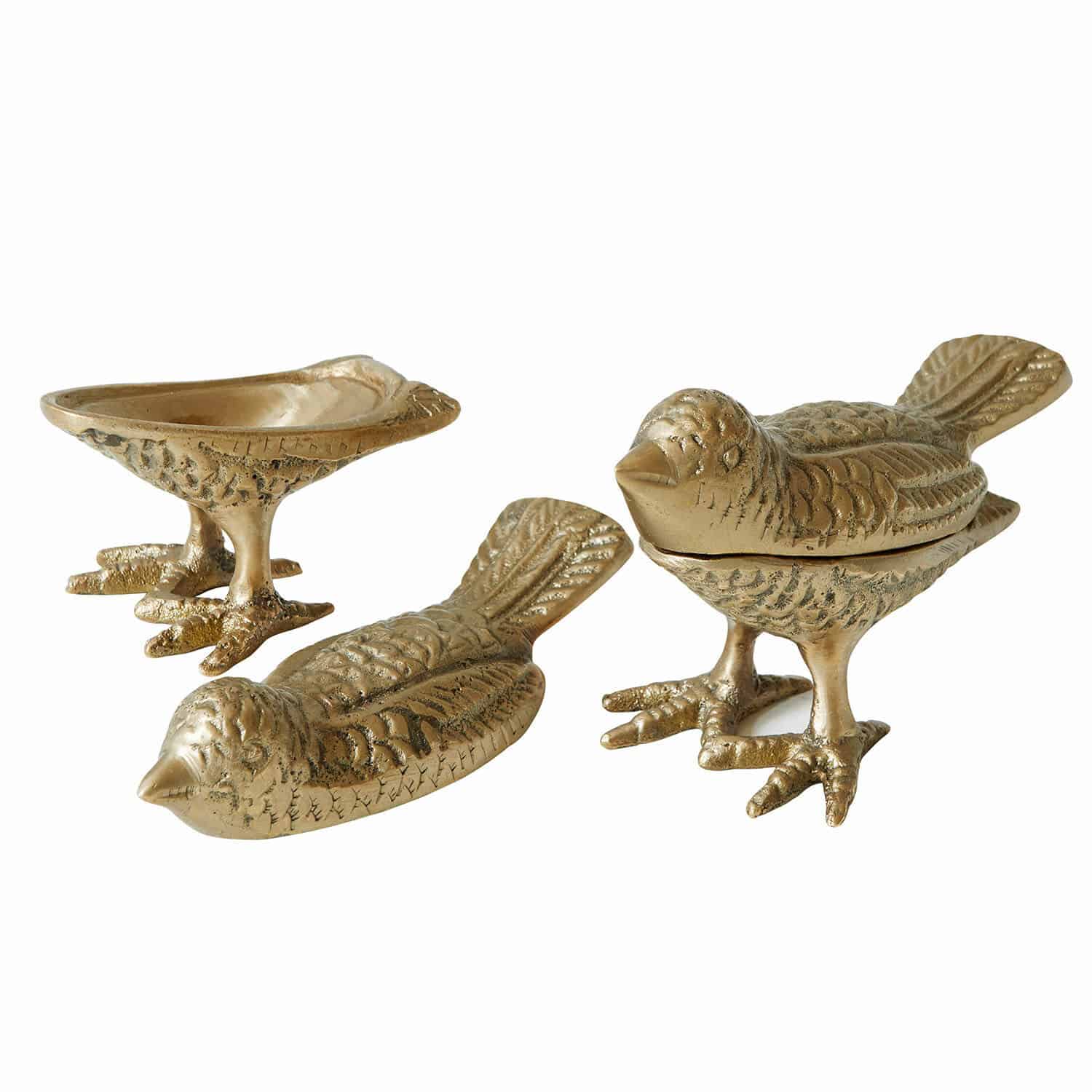 Lot de 2 oiseaux décoratifs Fairydell Boîte décorative en métal doré en forme d'oiseau avec couvercle ouvrant, accessoire de décoration