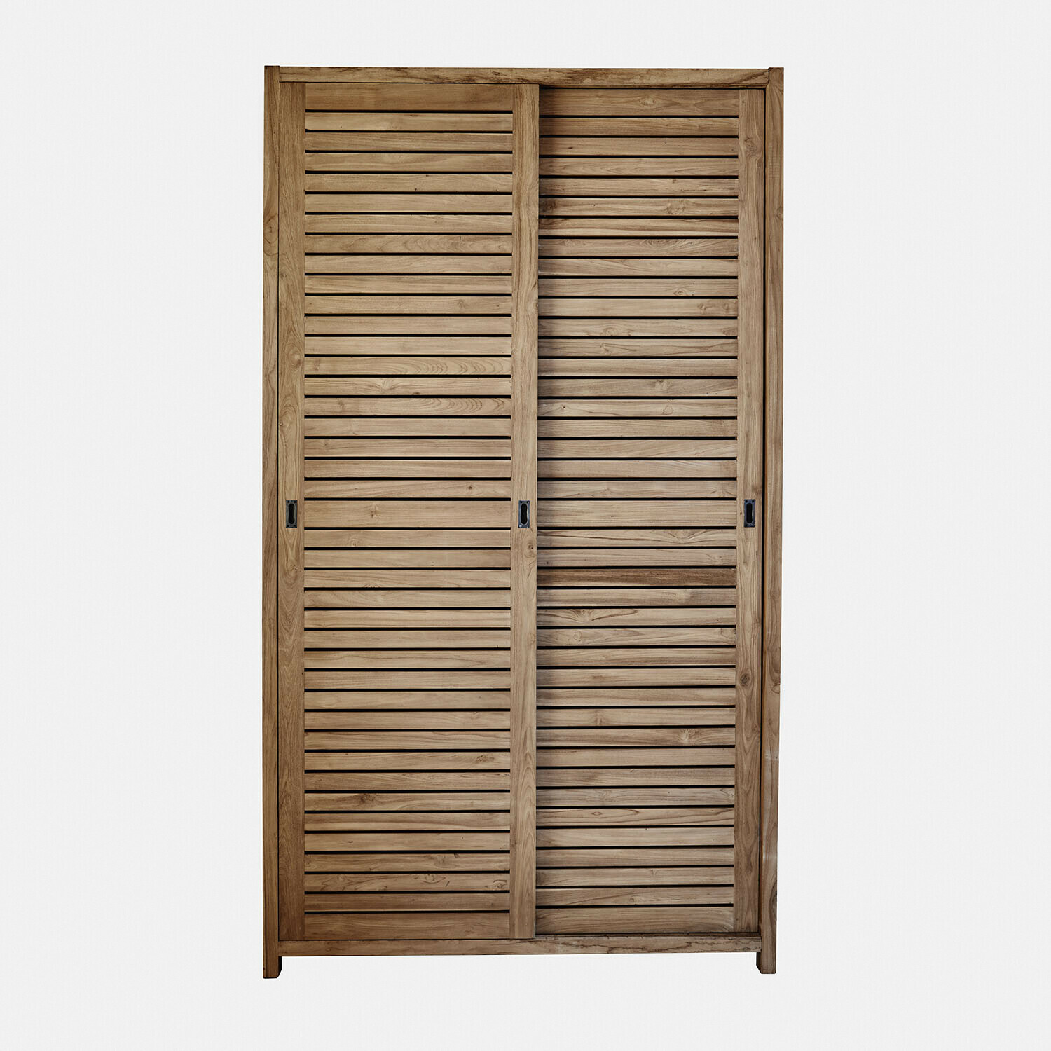 Armoire Fairmontine Armoire à portes coulissantes en bois de teck naturel, meuble de rangement élégant