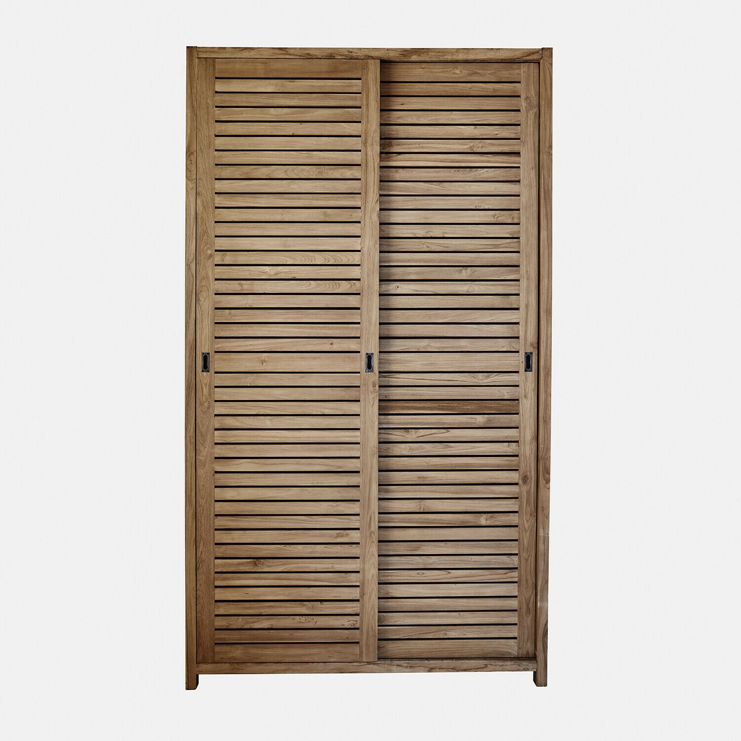 Armoire Fairmontine Armoire à portes coulissantes en bois de teck naturel, meuble de rangement élégant