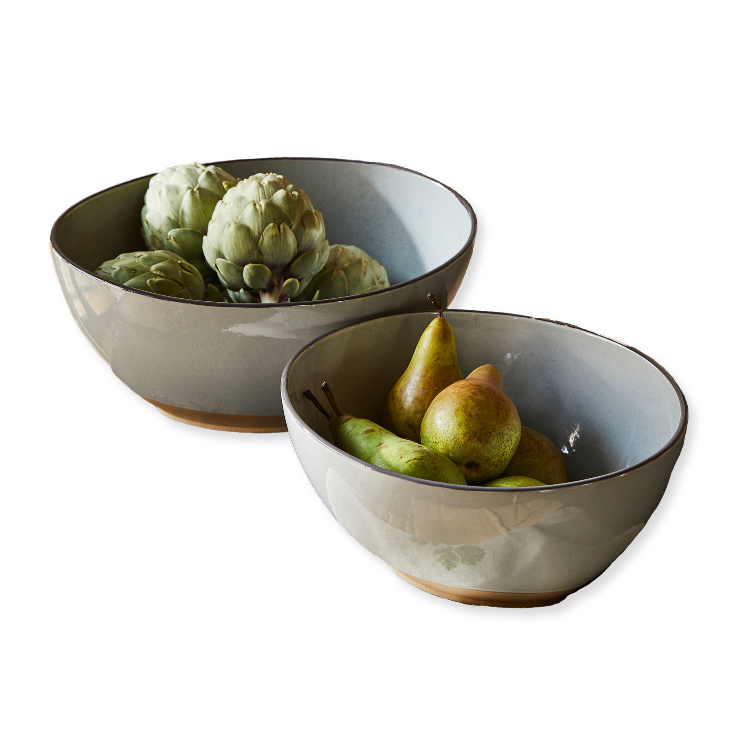 Lot de 2 saladiers Biarré Ensemble de deux bols en céramique gris avec fruits et artichauts pour cuisine moderne