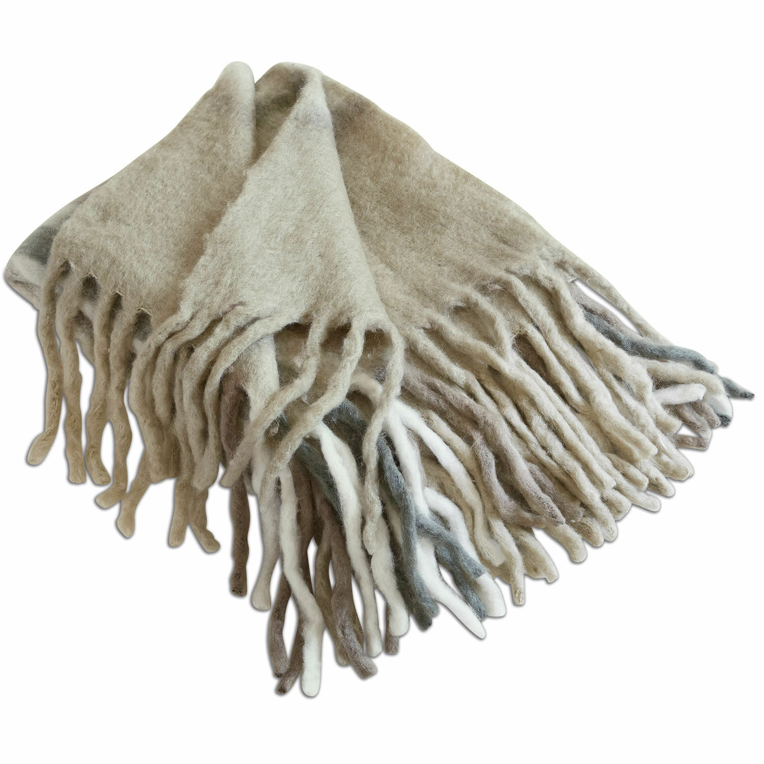 Plaid Klinas Plaid beige doux en mélange de laine avec franges, parfait pour les journées fraîches, couverture décorative