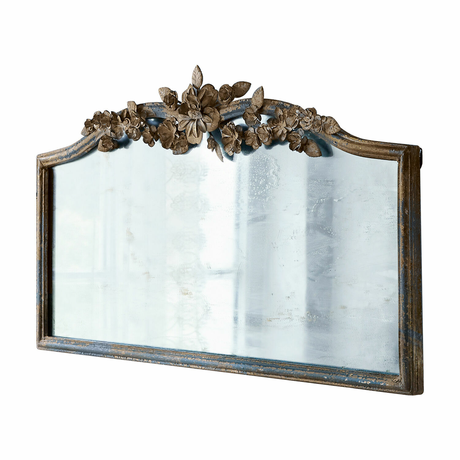 Miroir Juliers Miroir rustique en bois avec cadre et décor floral en brun vieilli pour décoration murale
