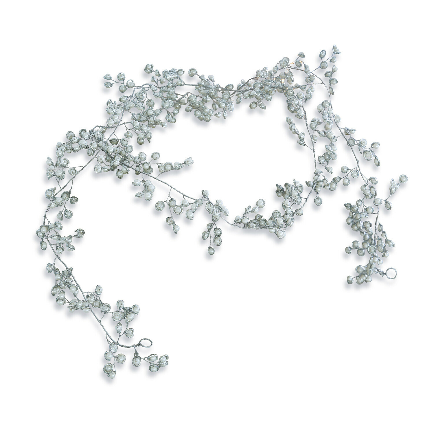 Guirlande Kimi Guirlande décorative argentée avec perles blanches pour décoration intérieure élégante
