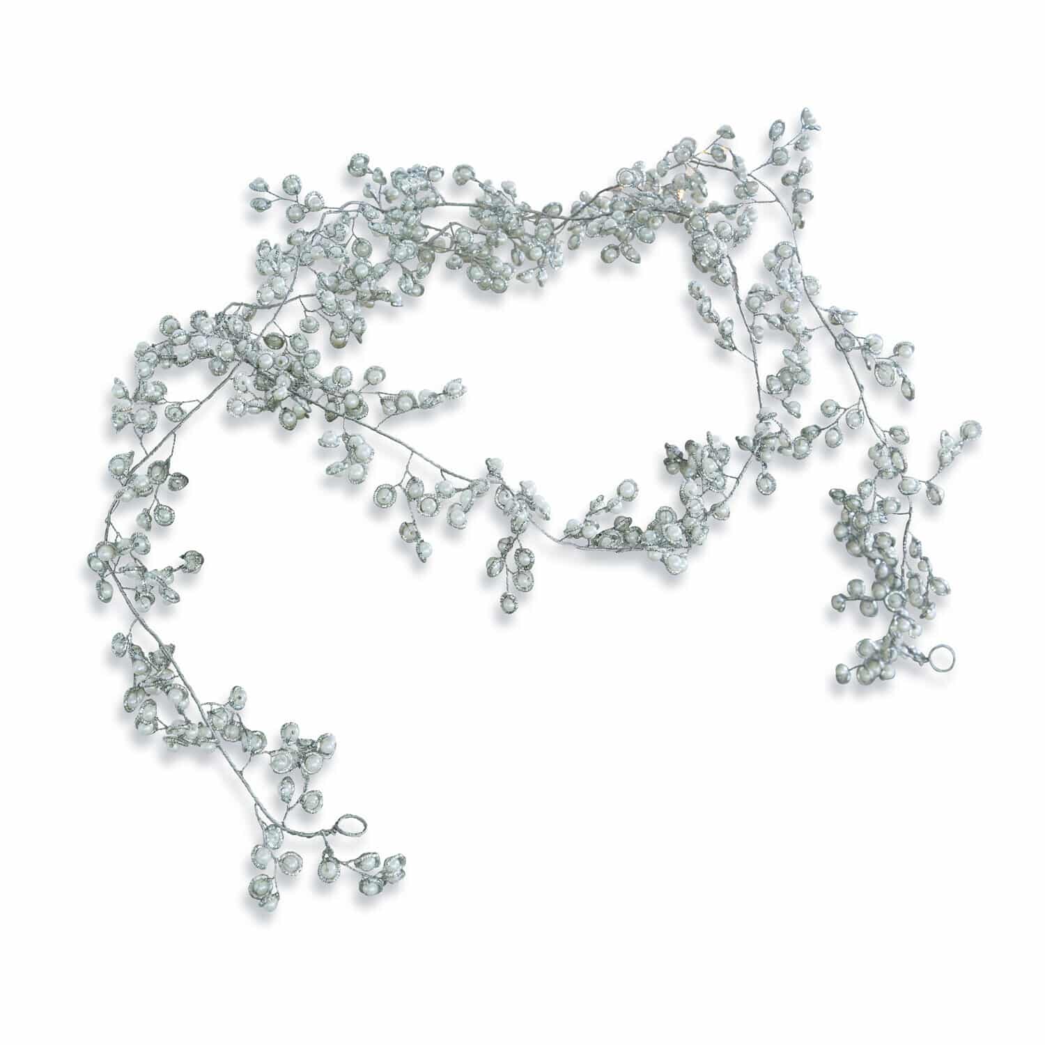 Guirlande Kimi Guirlande décorative argentée avec perles blanches pour décoration intérieure élégante