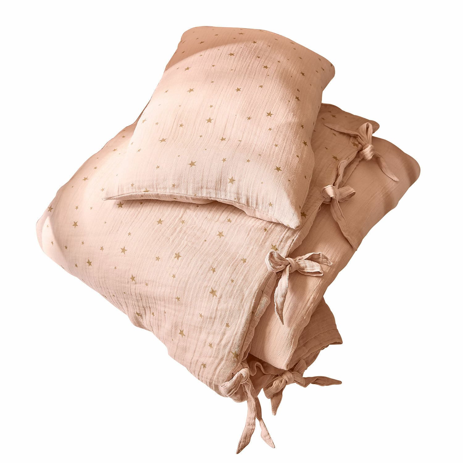 Parure de lit bébé Vianne Parure de lit rose en coton avec étoiles imprimées et liens, douce et confortable pour chambre