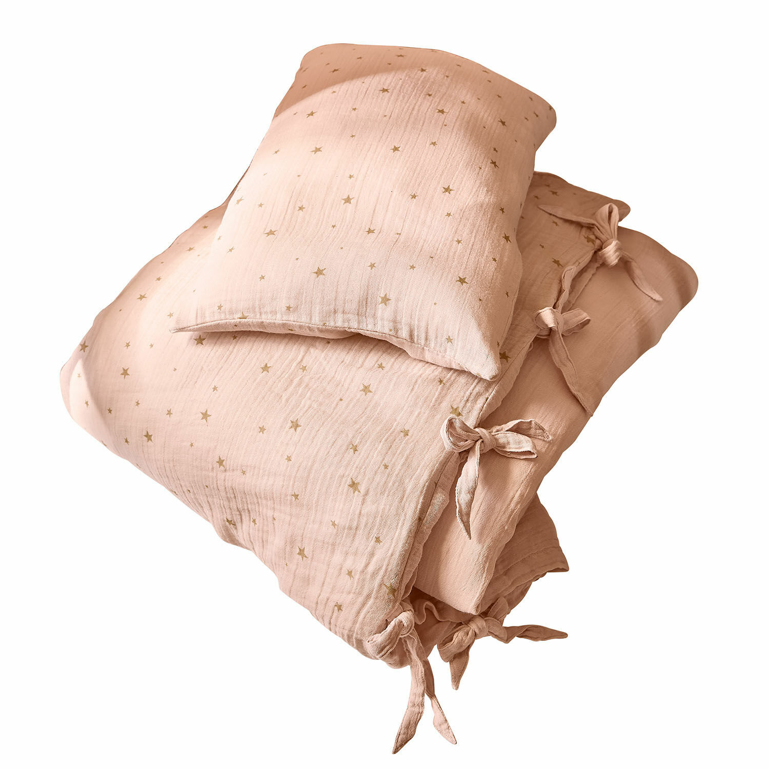 Parure de lit bébé Vianne Parure de lit rose en coton avec étoiles imprimées et liens, douce et confortable pour chambre
