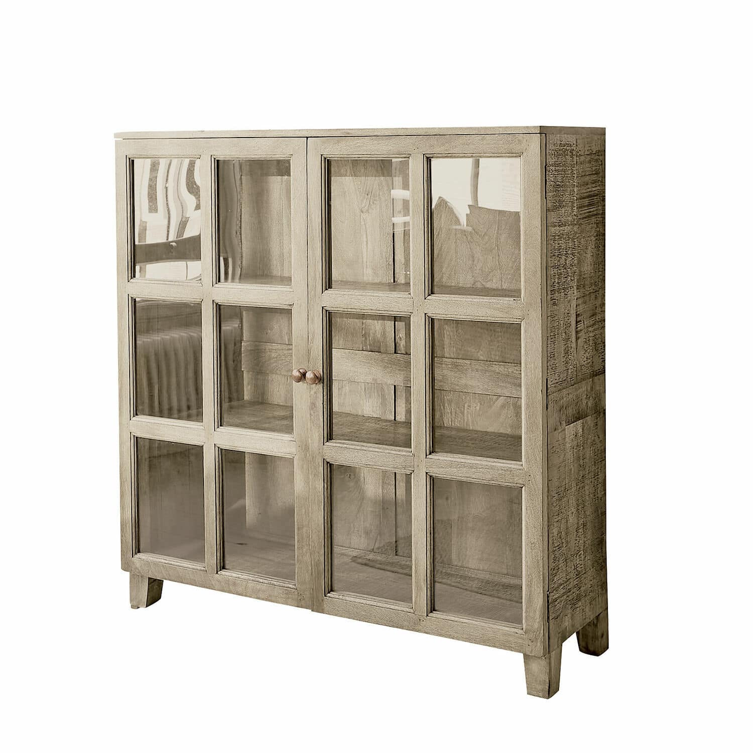 Vitrine Stoneham Buffet en bois naturel avec portes vitrées pour rangement élégant dans le salon
