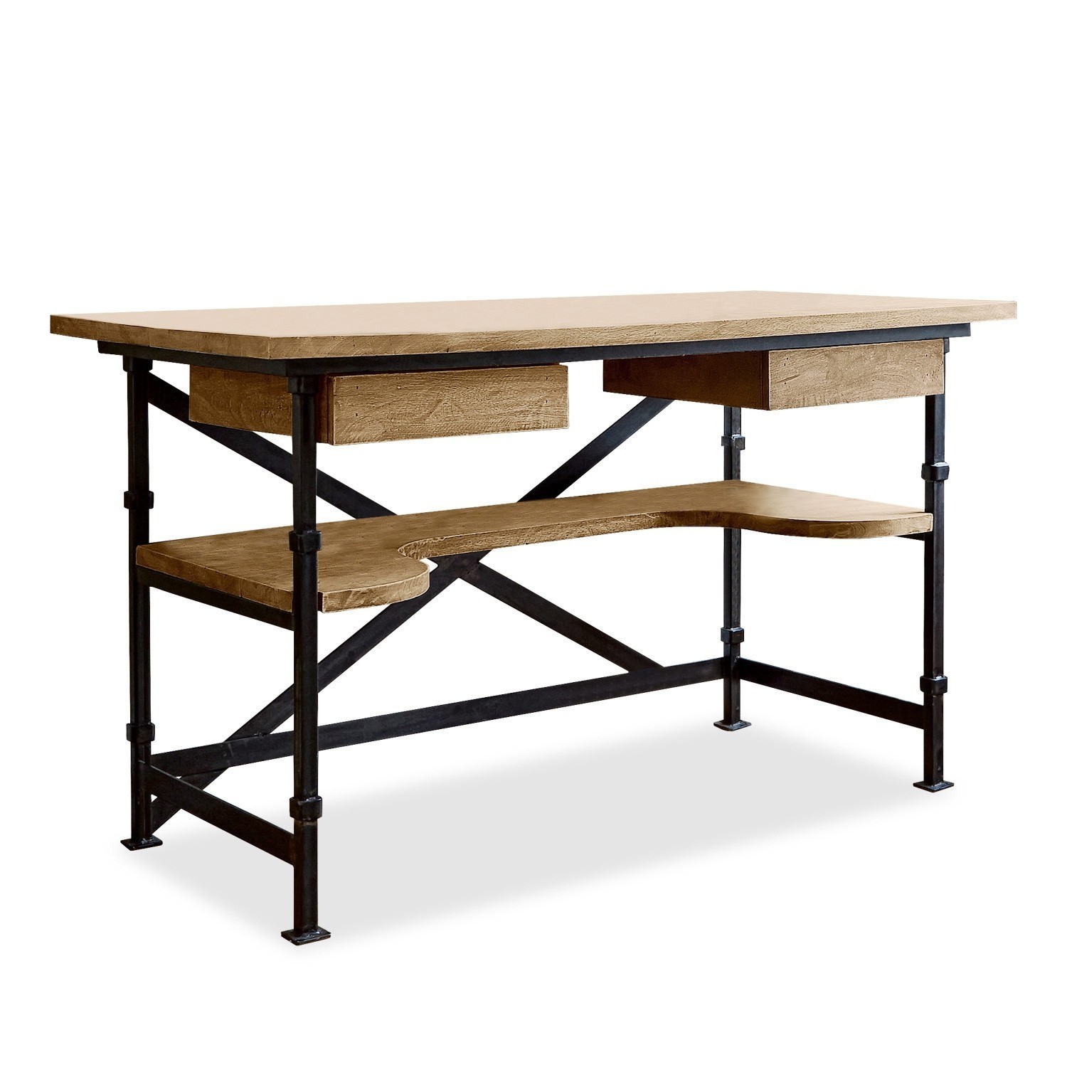 Bureau Glenwood Bureau en bois massif et métal noir avec étagère inférieure, style industriel, meuble de travail