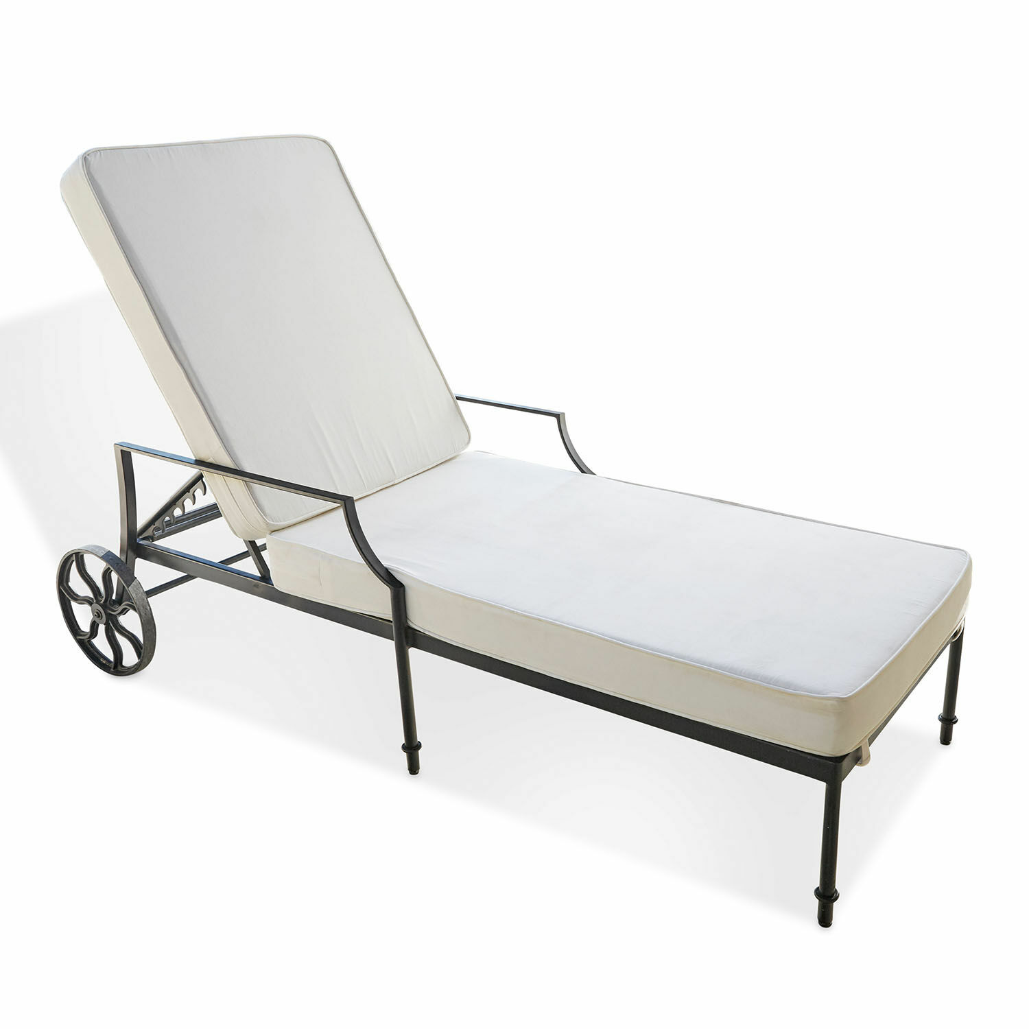 Chaise longue Vienne Chaise longue de jardin en métal avec coussin blanc, parfaite pour la détente en extérieur