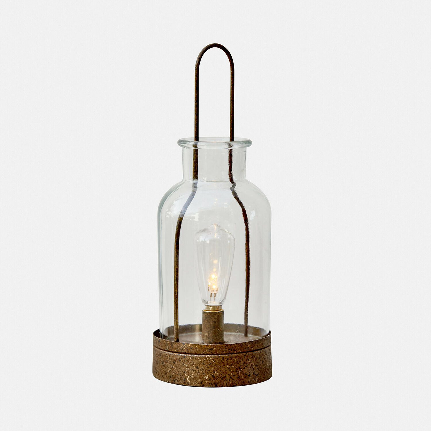 Lanterne LED Falirah Lanterne en verre avec base métallique rouillée, lampe LED décorative pour intérieur et jardin