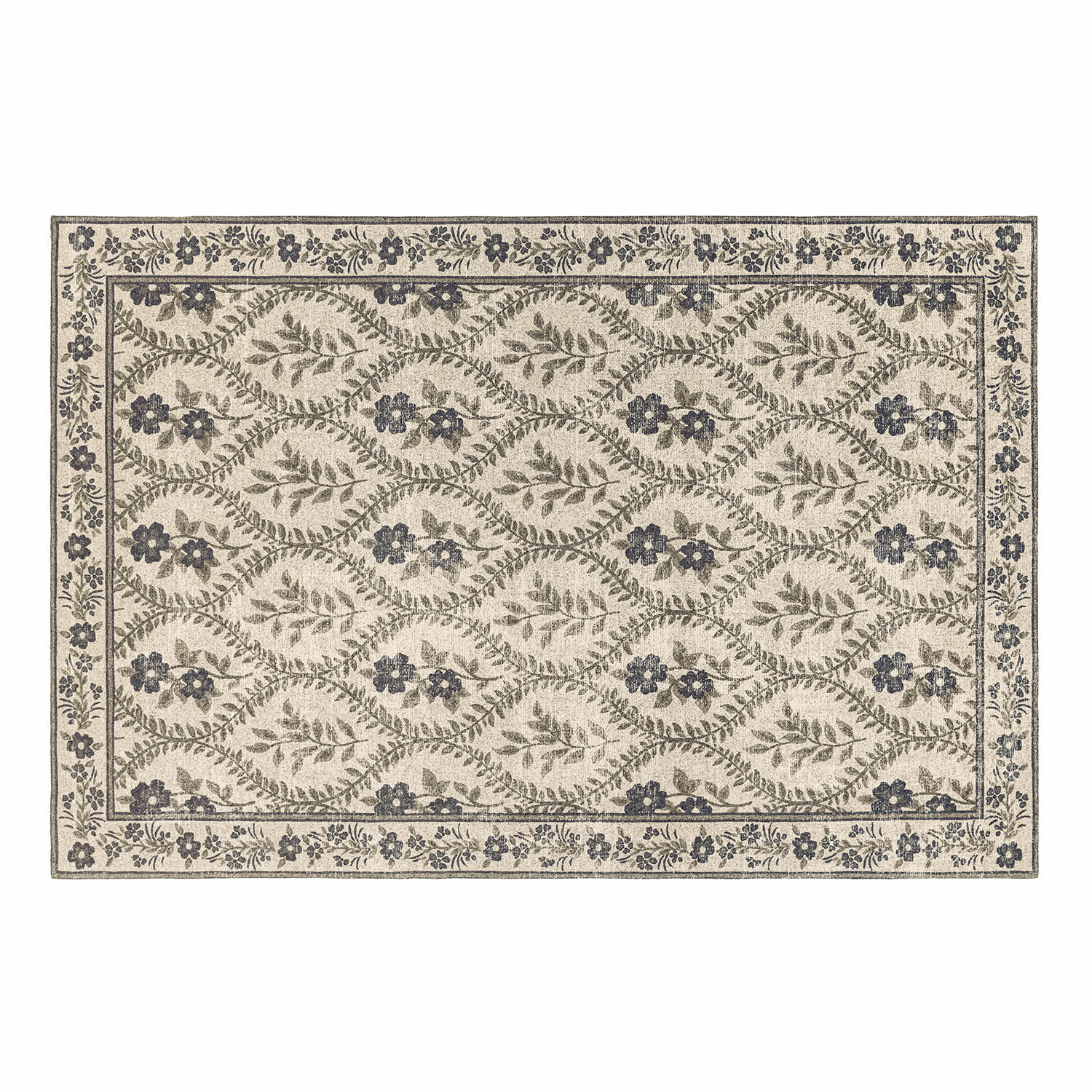 Tapis Vellouris Tapis décoratif beige avec motif floral gris, idéal pour un salon élégant et confortable