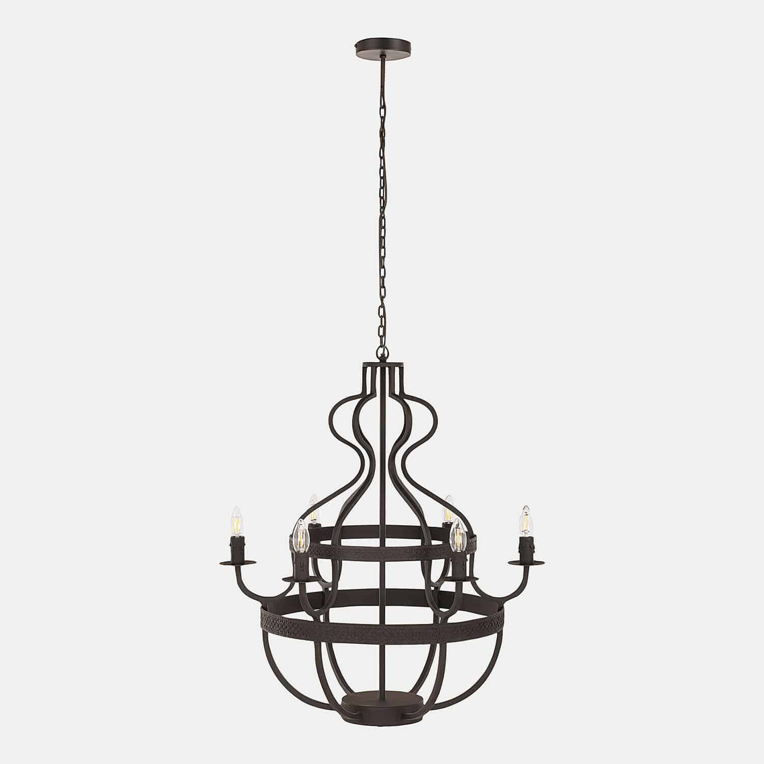 Lustre Haldrin Suspension en métal noir avec six ampoules, style industriel, éclairage pour salon moderne