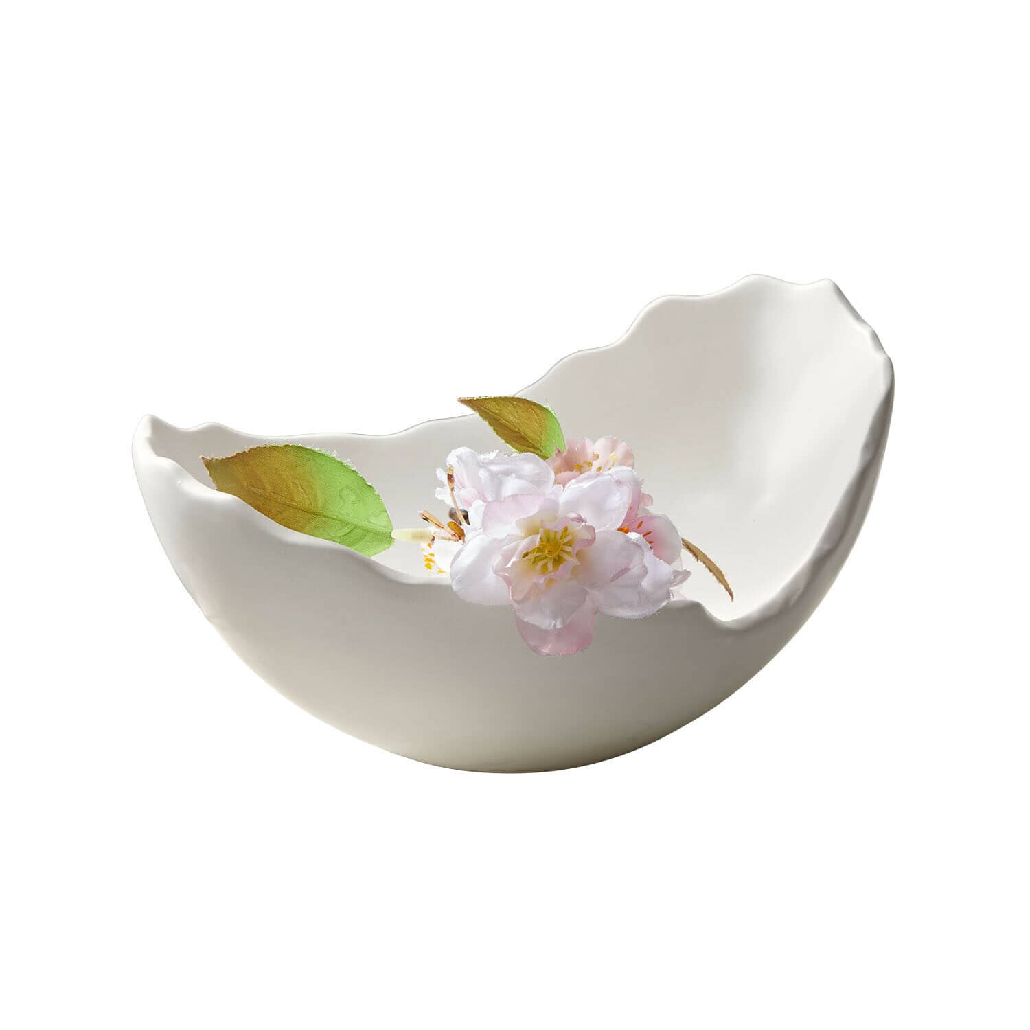 Coupe Aureen Bol en céramique blanche à forme irrégulière avec fleur et feuilles décoratives délicates