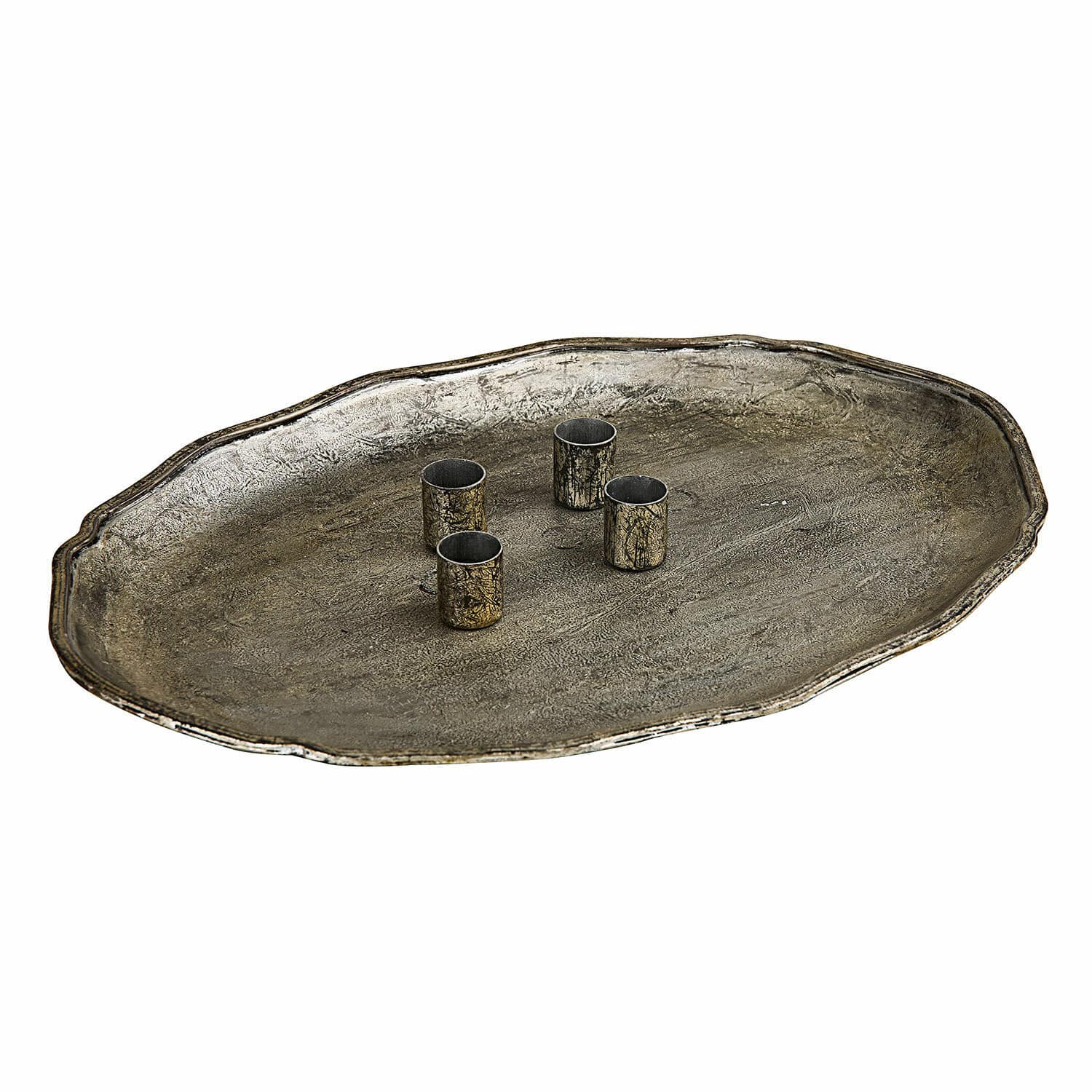 Plateau à bougies Noirelle Plateau décoratif en métal couleur or ancien avec quatre supports pour bougies, style antique
