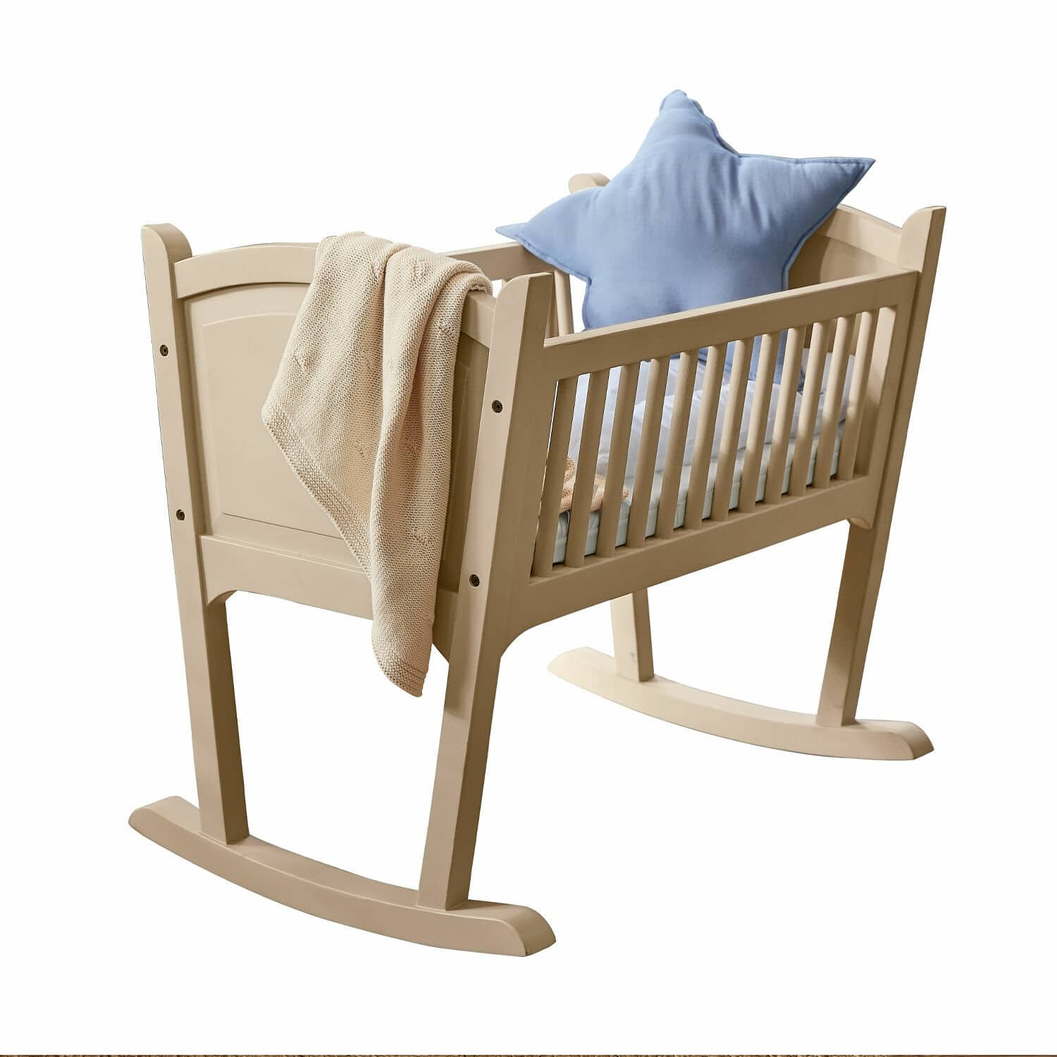 Berceau Aiguillon Berceau à bascule en bois beige avec coussin étoile bleu et couverture douce pour bébé