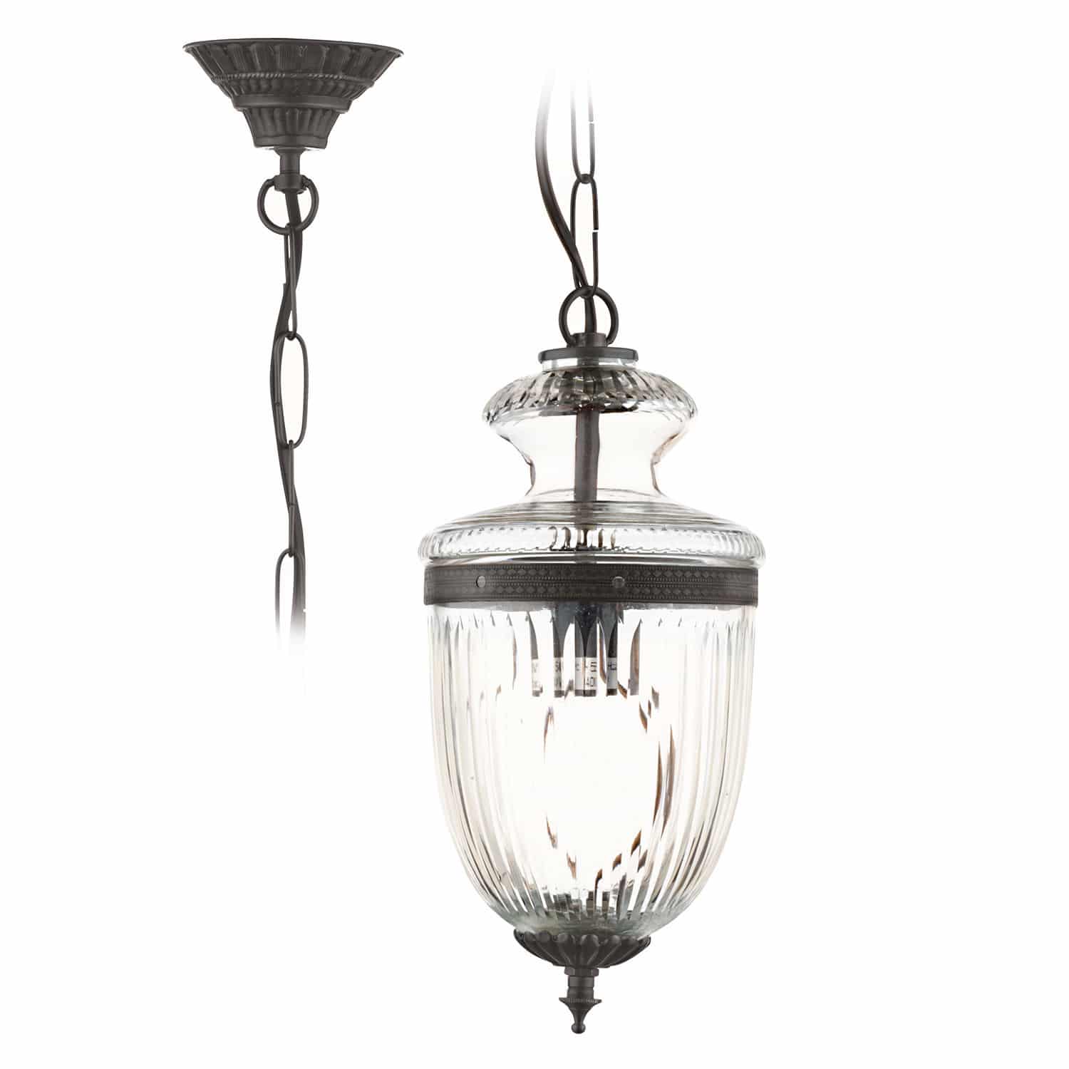 Suspension Marcel Suspension en verre avec éléments métalliques noirs, lampe décorative pour plafond élégante