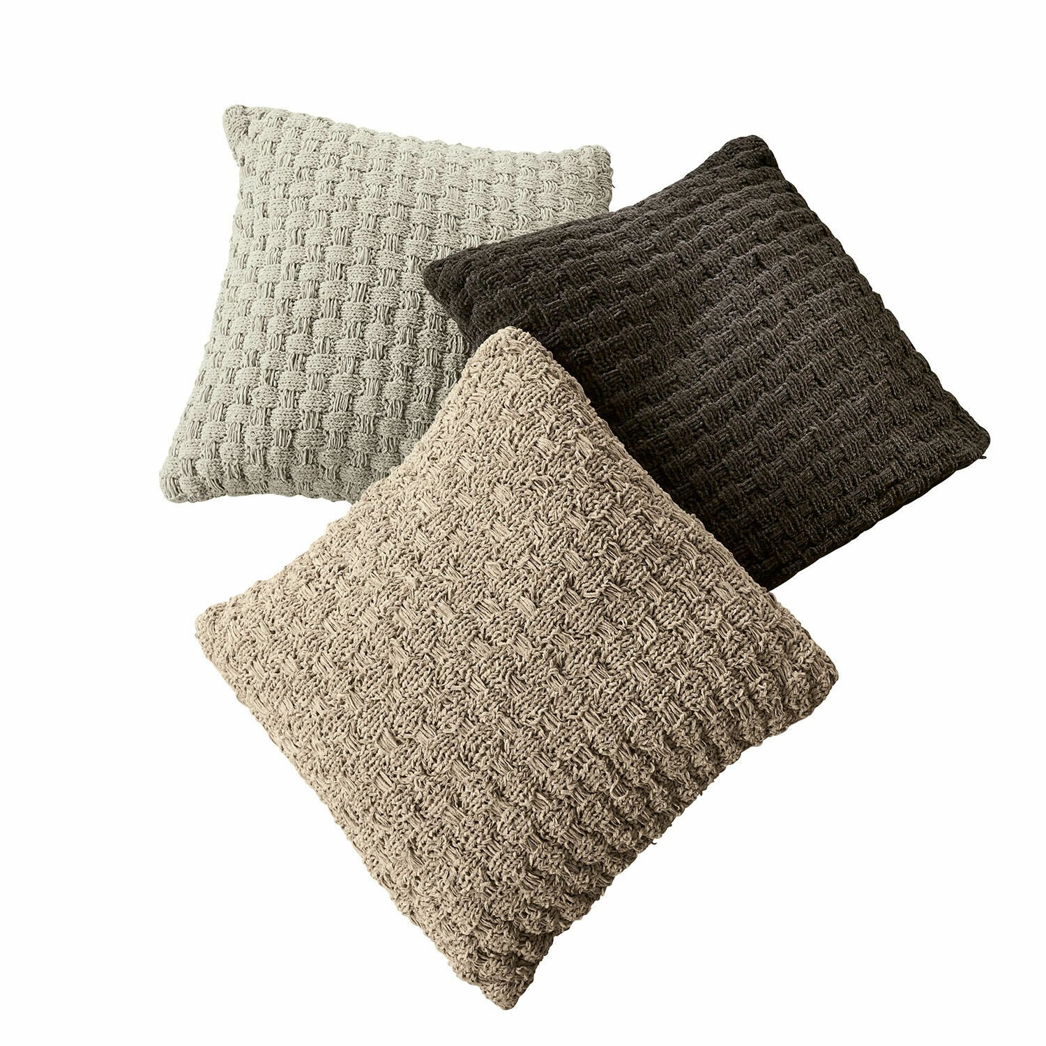 Lot de 3 housses de coussins Antier Ensemble de trois coussins décoratifs en tissu tressé aux tons beige et marron