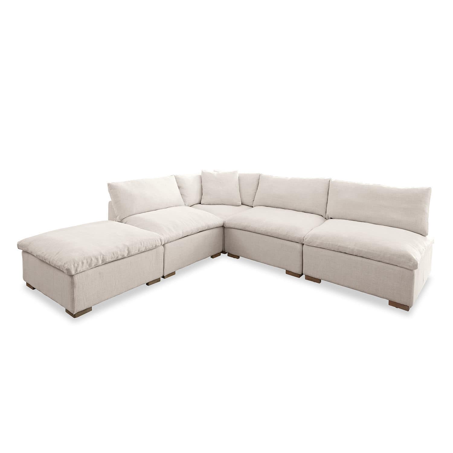 Canapé modulable Baladou Grand canapé d'angle rembourré beige clair avec coussins moelleux et pieds en bois pour salon moderne