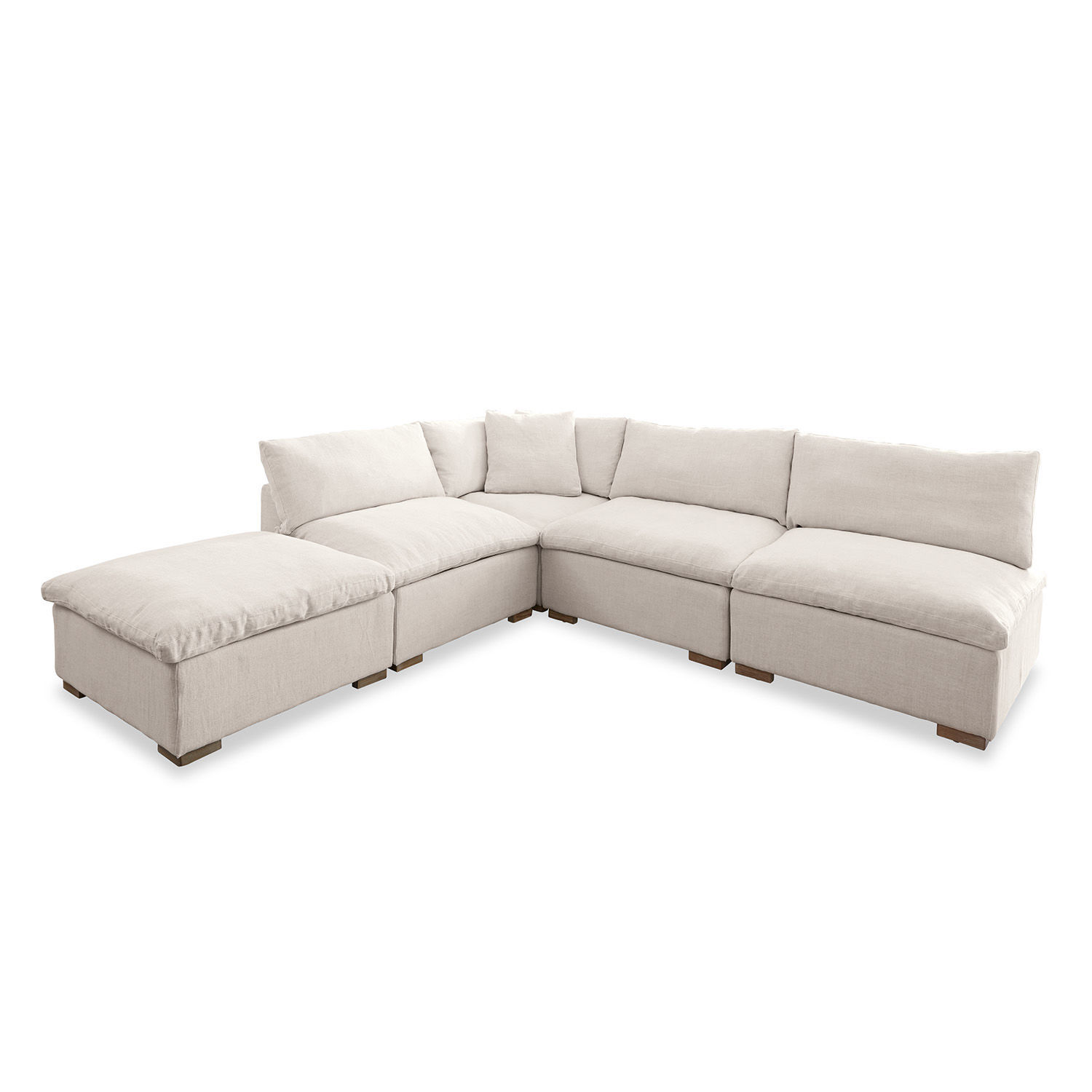 Canapé modulable Baladou Grand canapé d'angle rembourré beige clair avec coussins moelleux et pieds en bois pour salon moderne