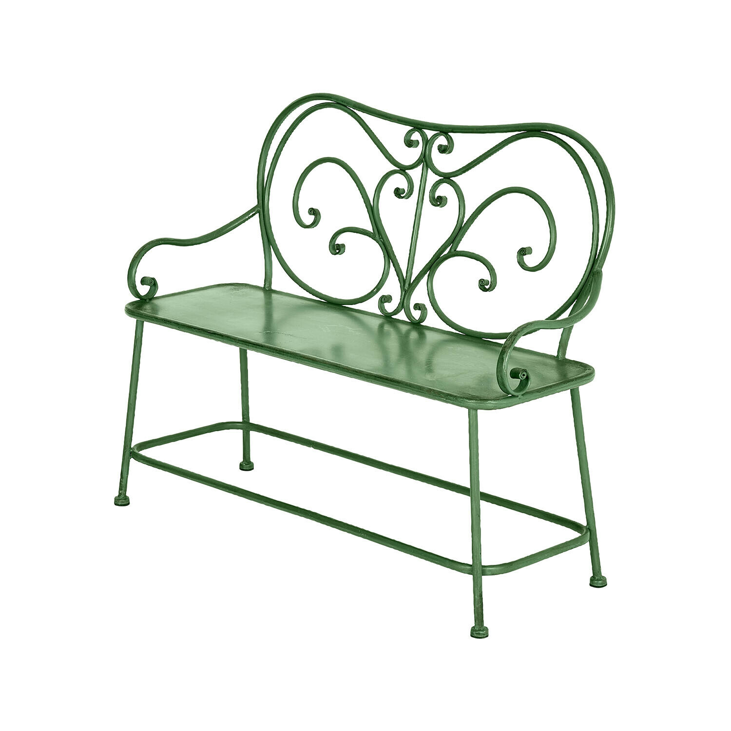 Banc pour enfant Fernwick Banc de jardin vert en métal avec dossier orné et accoudoirs, mobilier extérieur durable