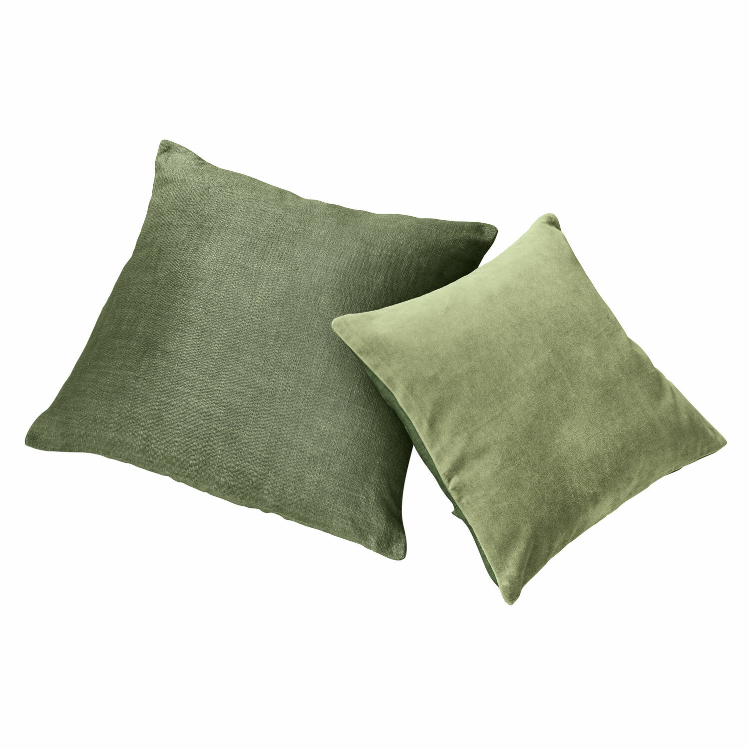 Lot de 2 housses de coussins Salina Ensemble de deux coussins décoratifs verts en tissus différents pour salon