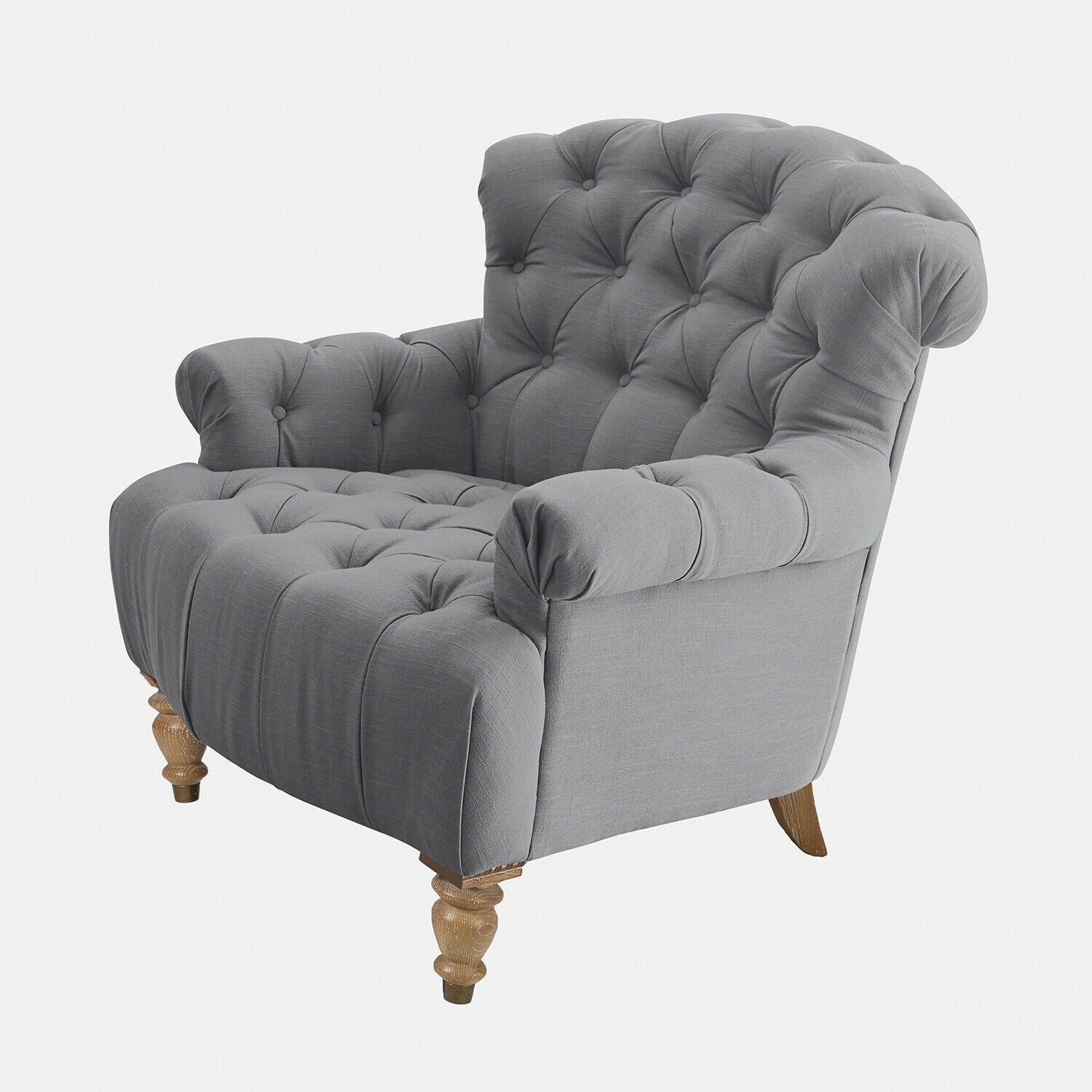 Fauteuil Springfield Canapé gris en tissu matelassé avec dossier capitonné et pieds en bois pour salon