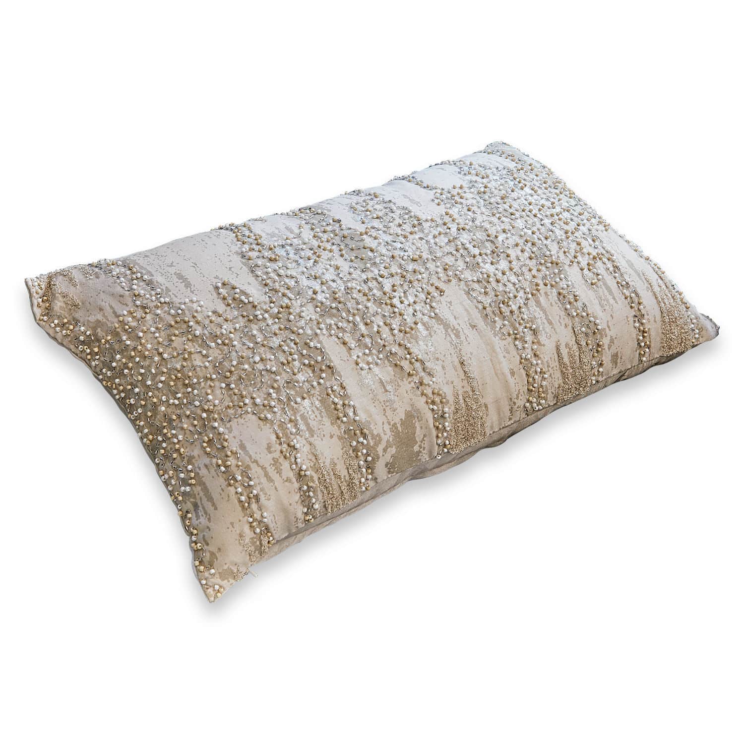 Housse de coussin Aparan Coussin décoratif beige avec perles et sequins, tissu doux, accessoire élégant pour salon