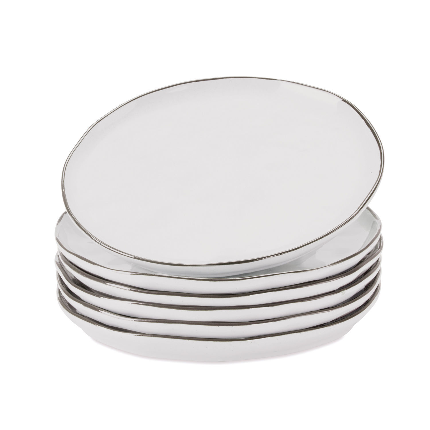 blanc mat Ensemble de 6 assiettes à dessert blanches mates Biarritz en céramique avec bord gris clair