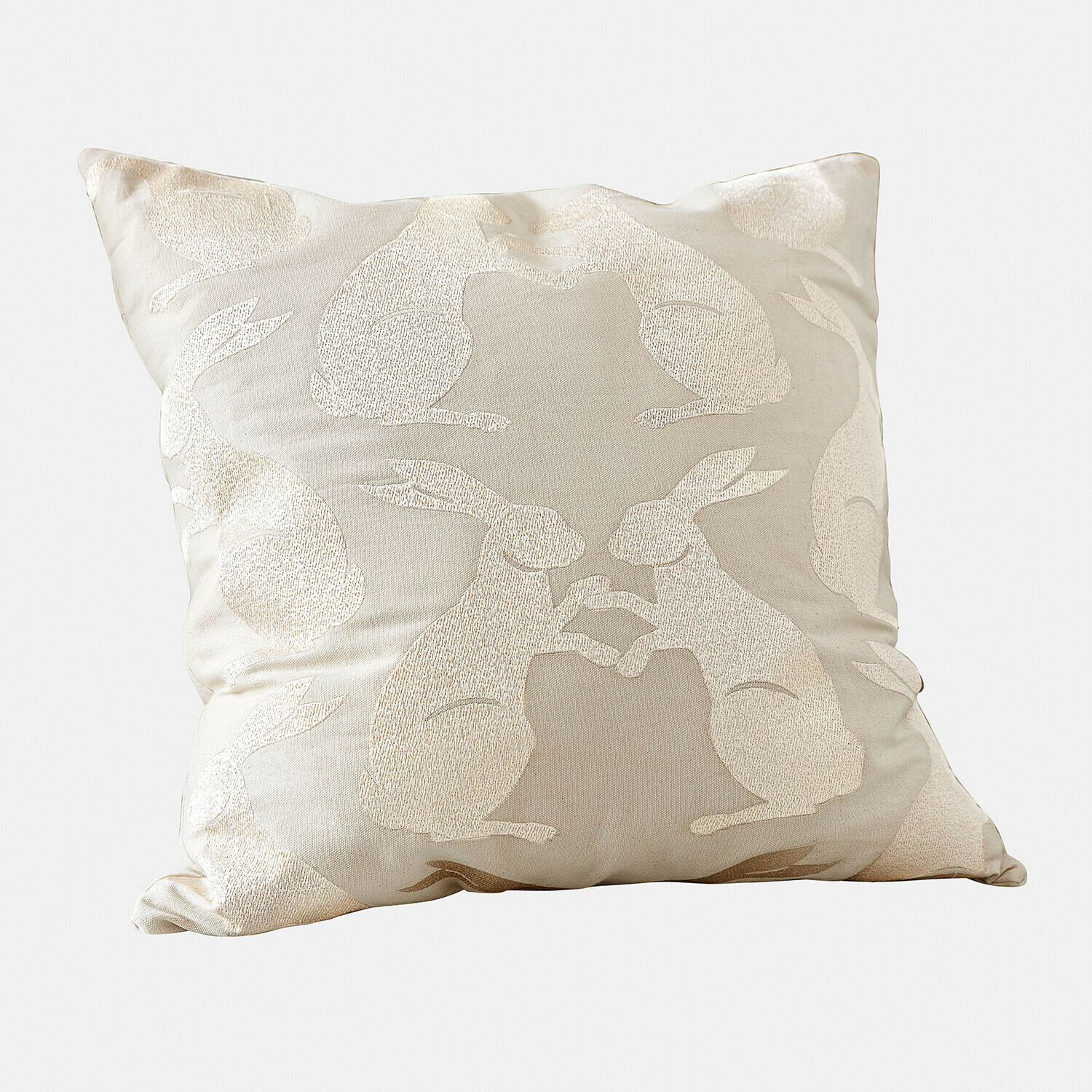 Housse de coussin Lunavine Coussin beige décoratif en tissu doux avec motif brodé de lapins pour salon cosy